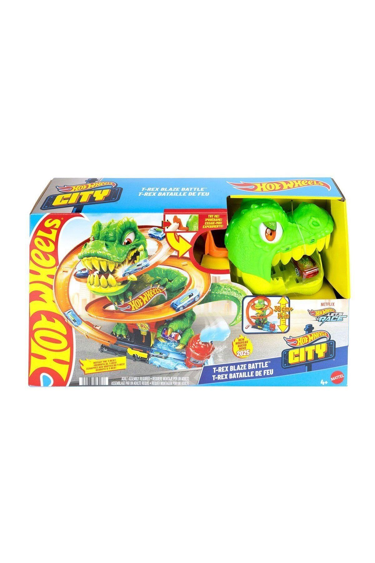 HOT WHEELS JBM73 Hot Wheels T-Rex ve İtfaiye İstasyonu Oyun Seti