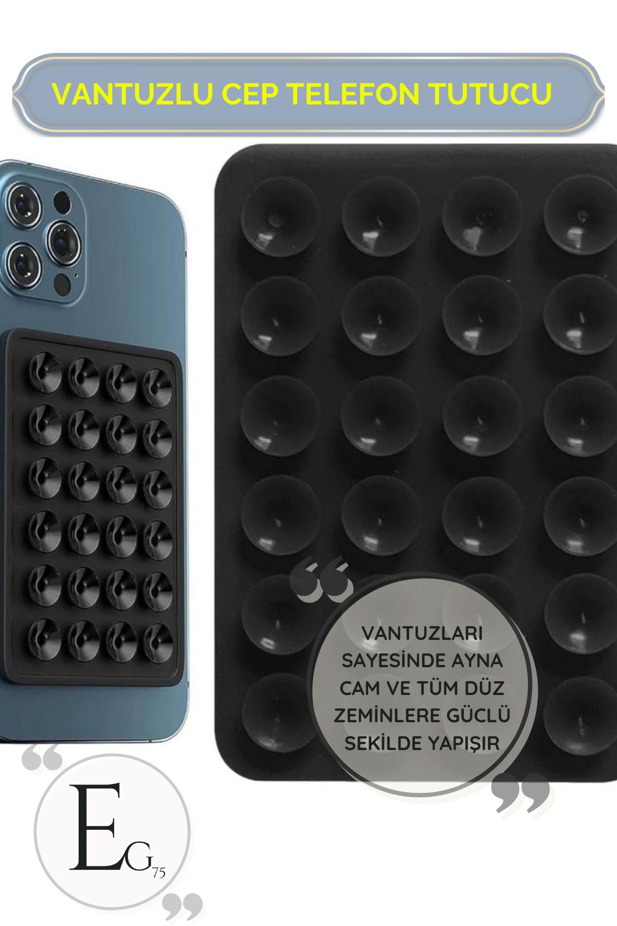 EG75 Cep Telefon Vantuzu Ayna Cam Sabitleyici Yapışkanlı Vantuz