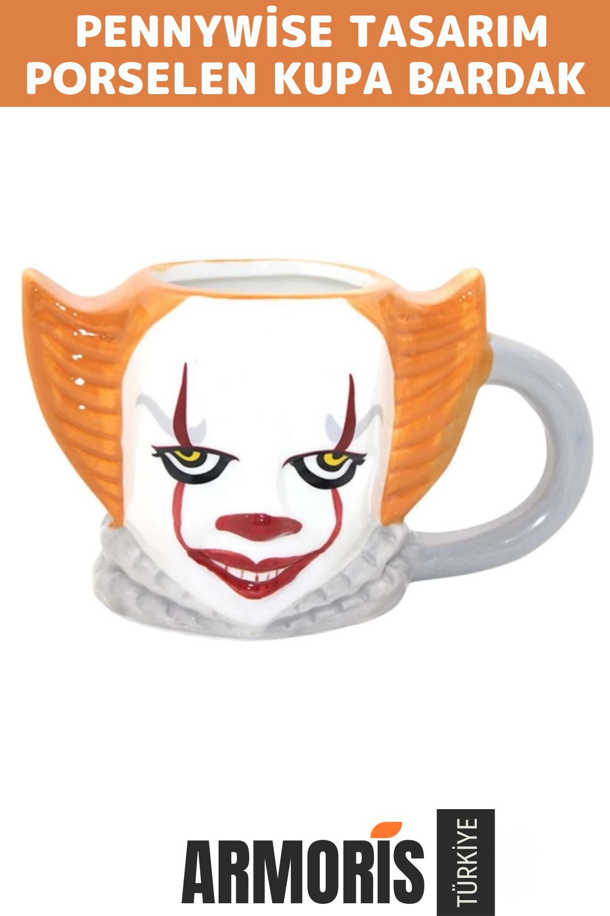 Armoris Yeni Dekoratif Şık Özel Yapım Hediyelik Porselen Pennywise Tasarımı Kupa Bardak 11*19 Cm