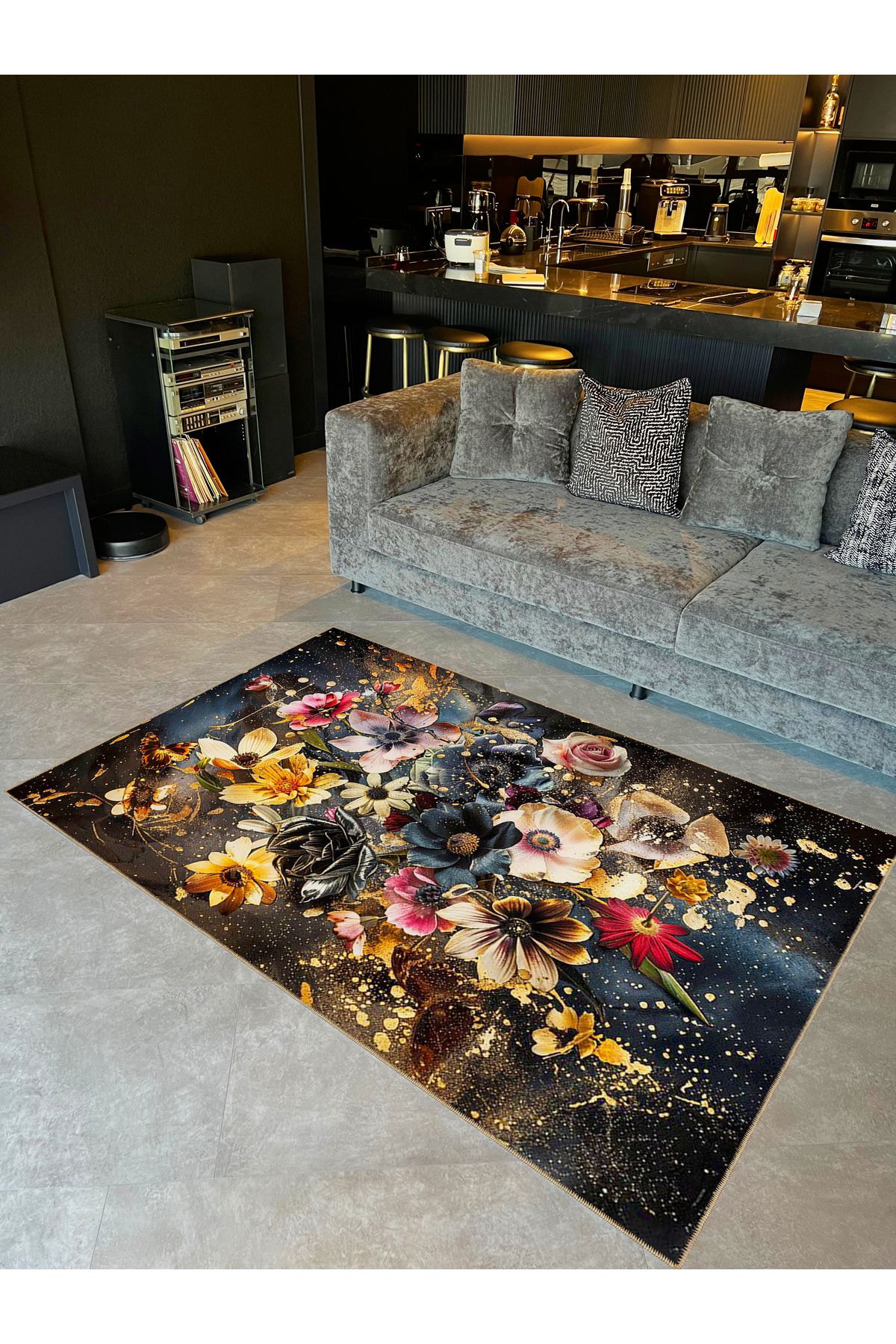 Rugs Modern Halı Buse Koleksiyonu Koyu Tonlarda Renkli Çiçekler Temalı Dokuma Taban Modern Dekoratif Halı buse12