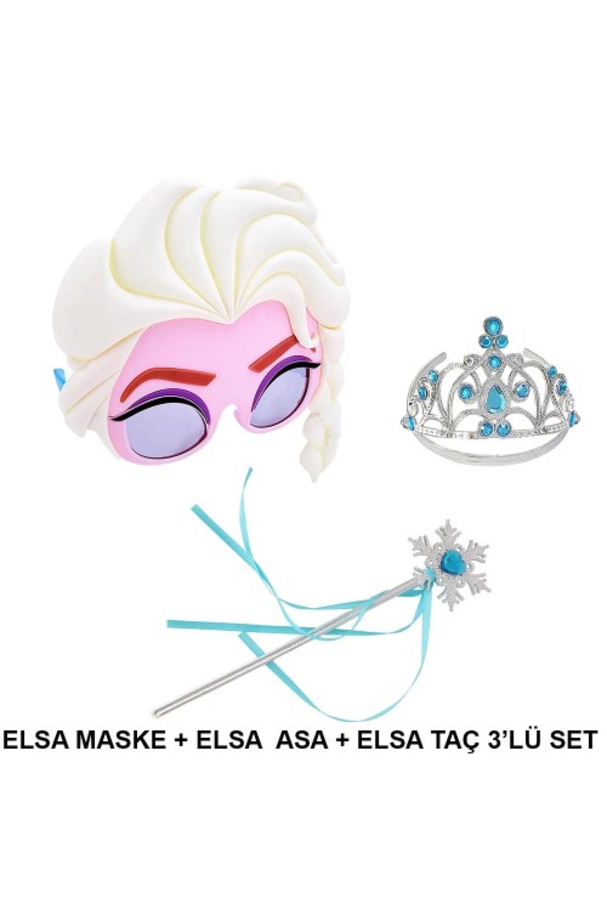 MELFSHOP Elsa Maskesi Elsa Tacı ve Elsa Asası 3'lü Kostüm Seti