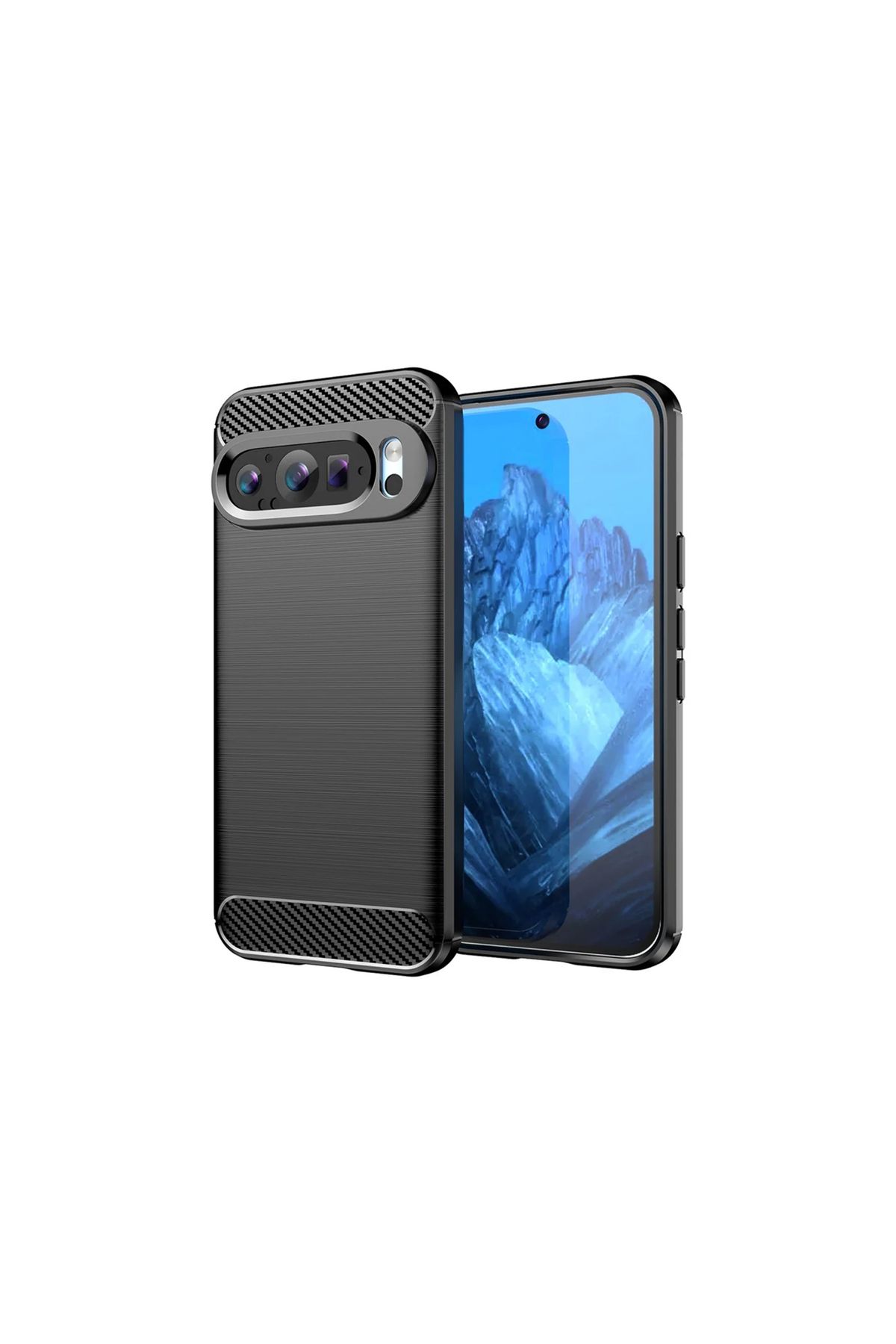 Microcase Google Pixel 9 Pro XL ile Uyumlu Brushed Carbon Fiber Silikon Kılıf - Siyah AL3332