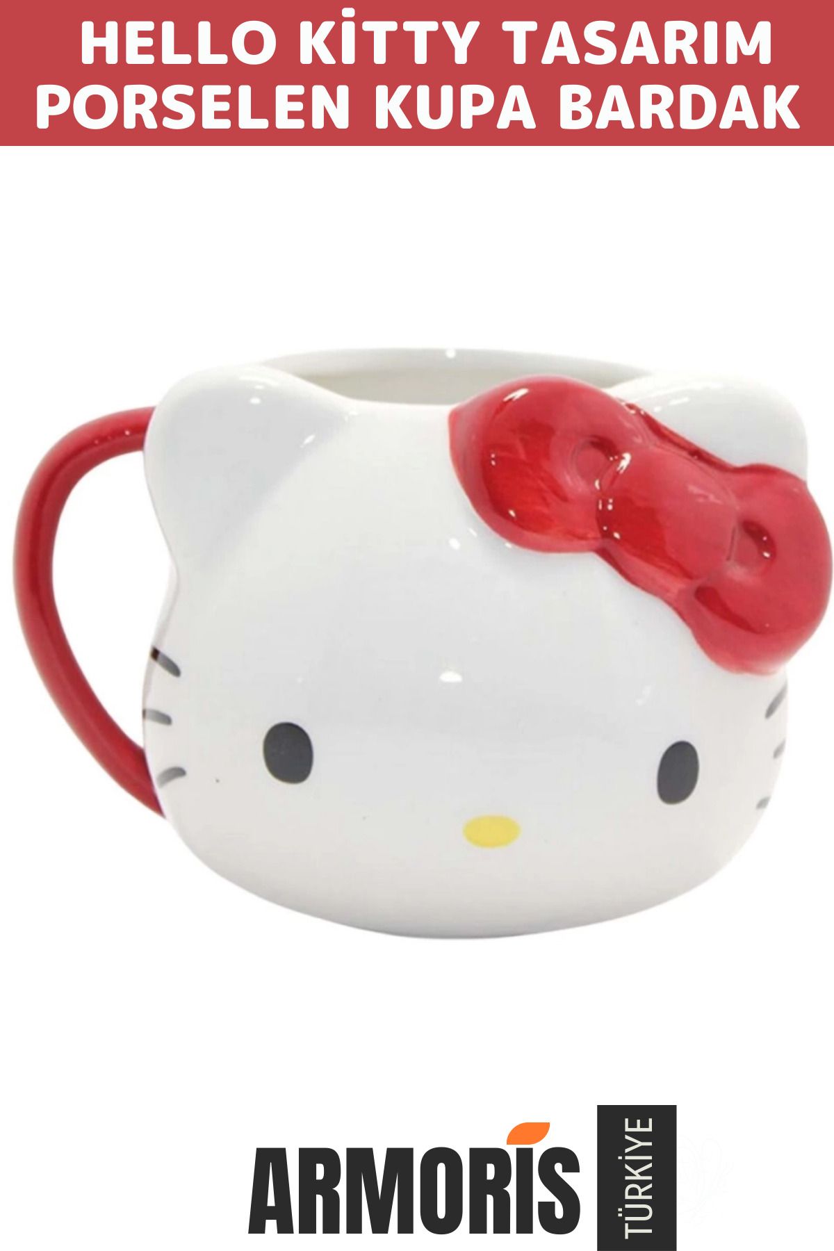 Armoris Yeni Dekoratif Şık Özel Yapım Hediyelik Porselen Hello Kitty Kupa Bardak 9*13 Cm