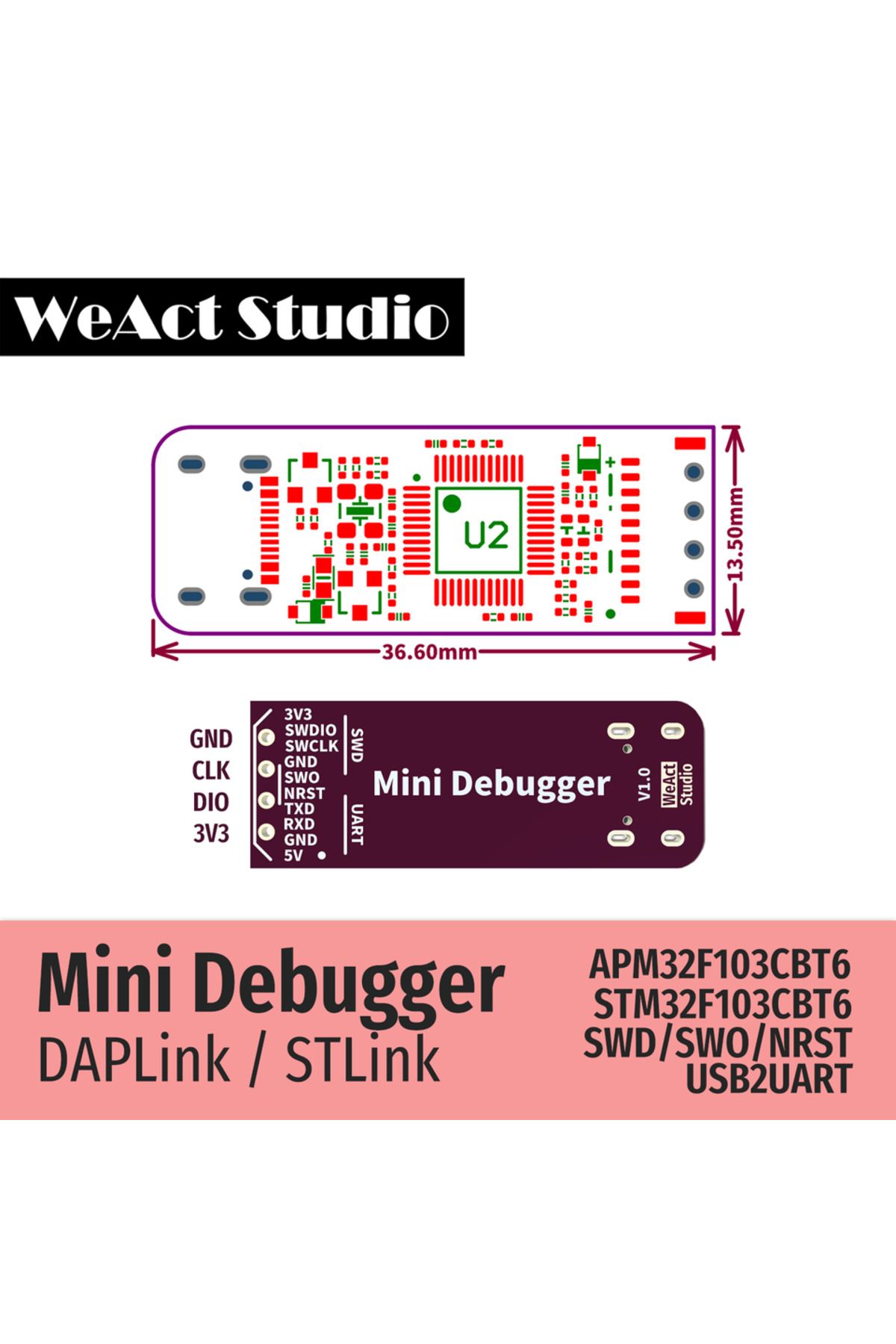 Choice-Stlink-stm32 Weact Mini Debugger Daplink Stlink V2.1 Swd Swo Usb To Uart Module 5