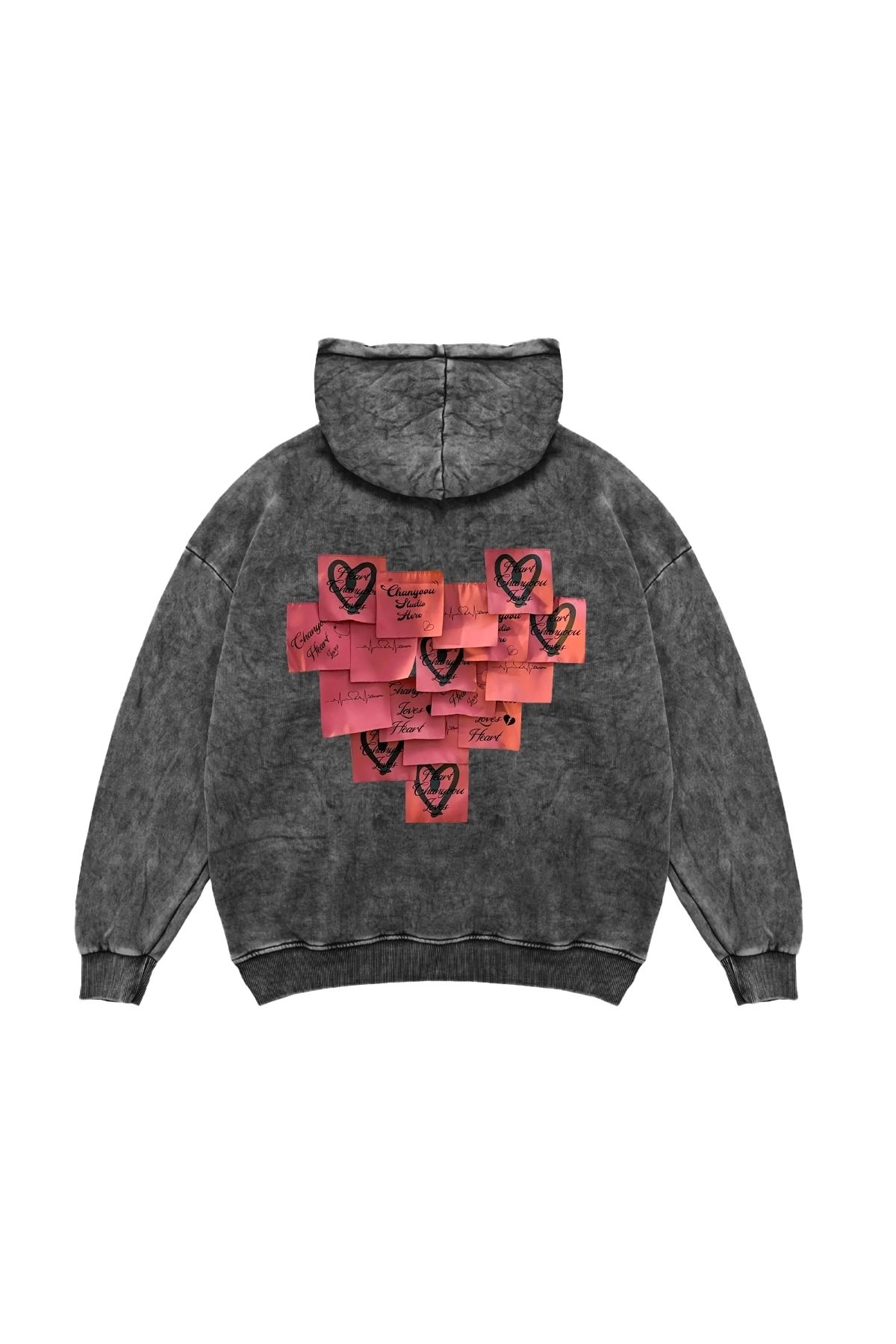 Sekizbiraltı Love Baskılı Oversize Unisex Yıkamalı Siyah Hoodie