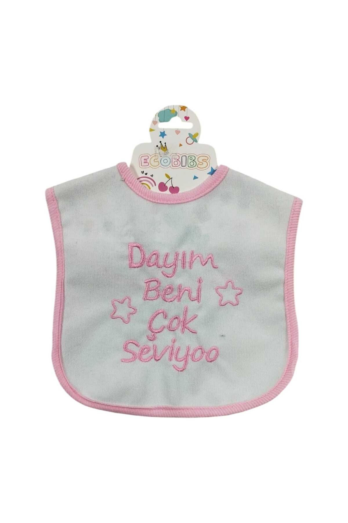 ECOBIBS Dayım Beni Çok Seviyoo Yazılı Mama Önlüğü Pembe