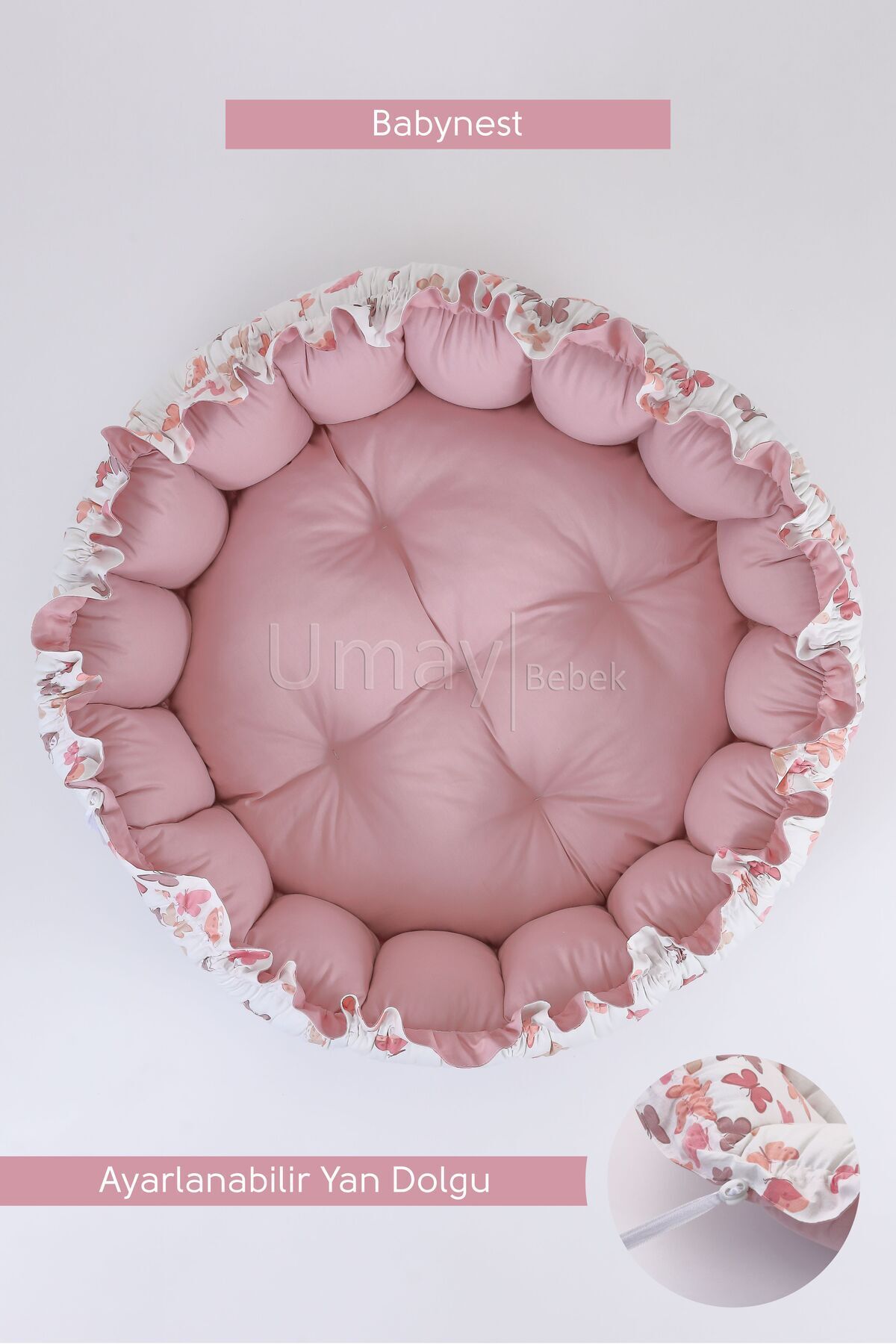Umaybebek 3'lü Set Yatak Ve Yastık, Yuvarlak Babynest, Oyun Halısı, Bebek Yatağı fotoğrafı 3 (önizleme)