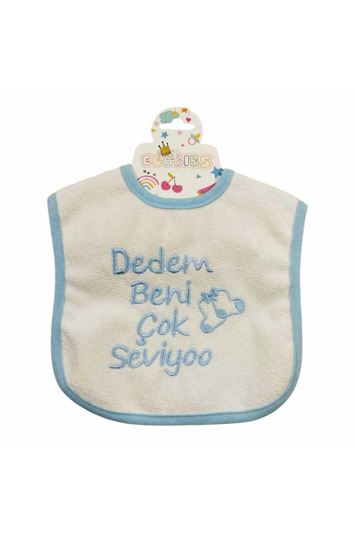 ECOBIBS Dedem Beni Çok Seviyoo Yazılı Mama Önlüğü Mavi