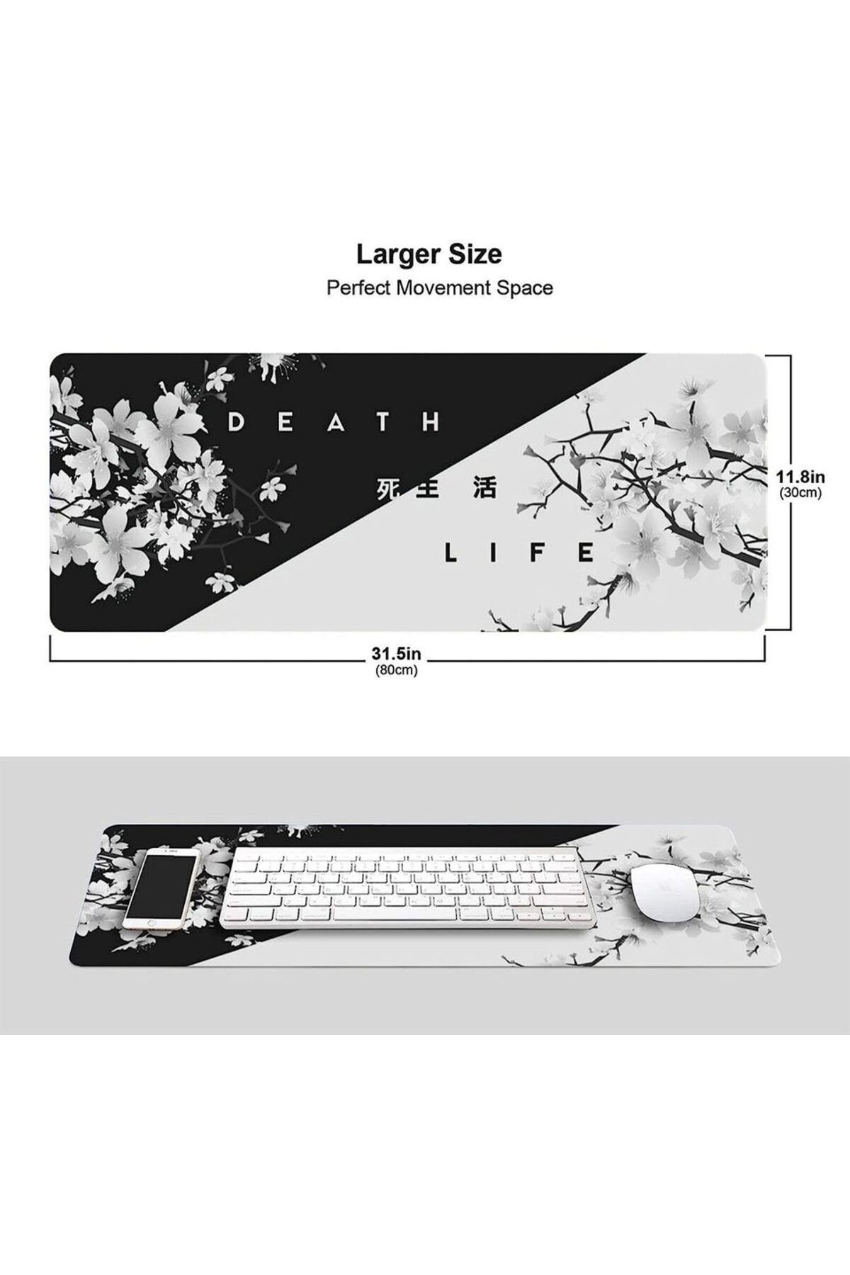 CSMY-30x60cm Black and White Cherry Blossom Gaming Mouse Pad 900x400 XL Extended Large Mouse Mat Desk Pad 5