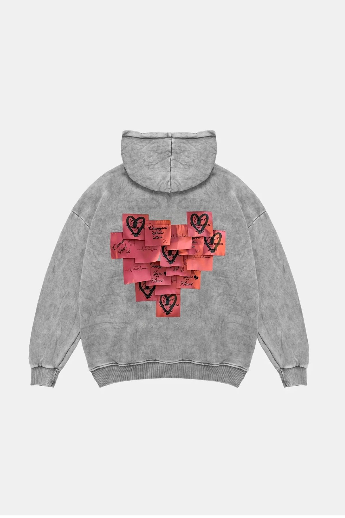 Sekizbiraltı Love Baskılı Oversize Unisex Yıkamalı Beyaz Hoodie