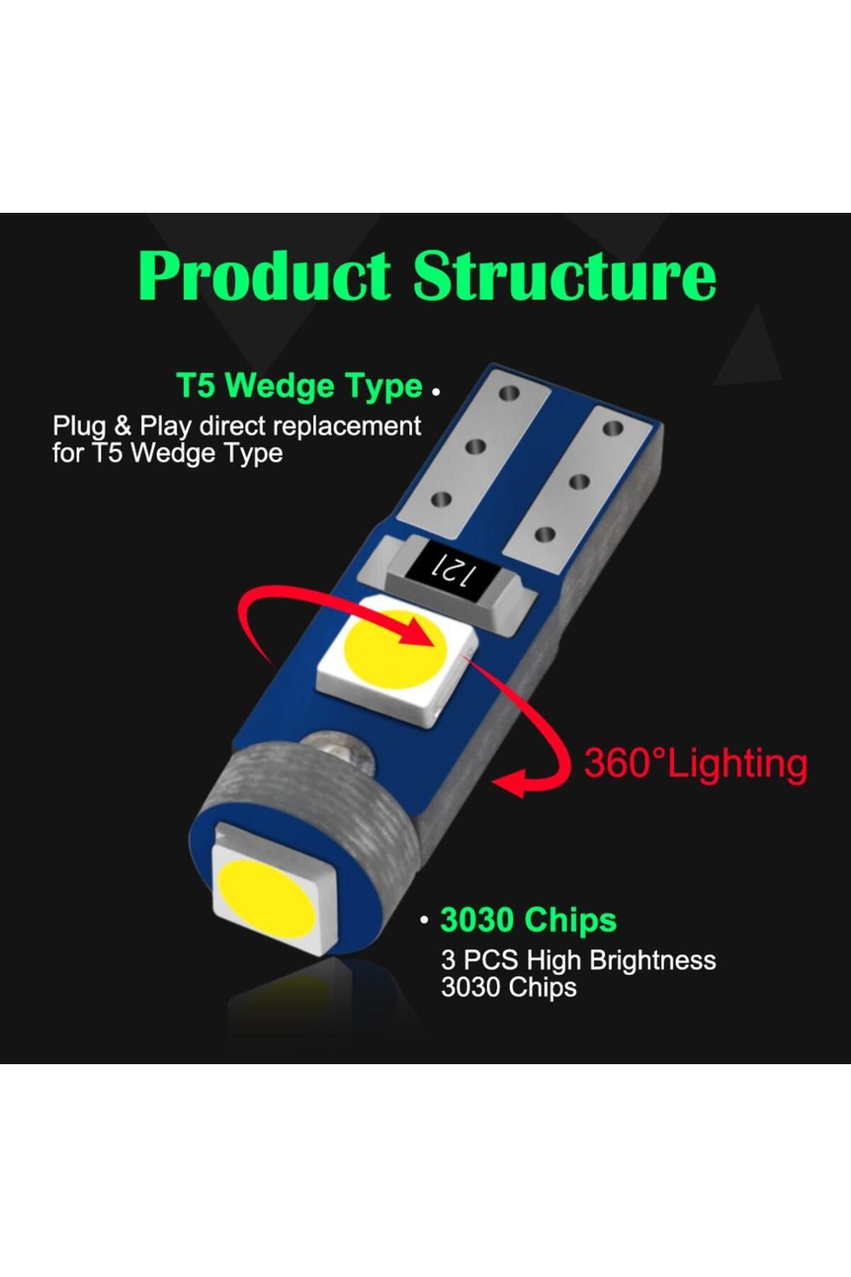 Choice-White 10pcs T5 Led Bulb W3w W1.2w Led Canbus Car Interior Lights Dashboard Warming Indicator Wedge A 3