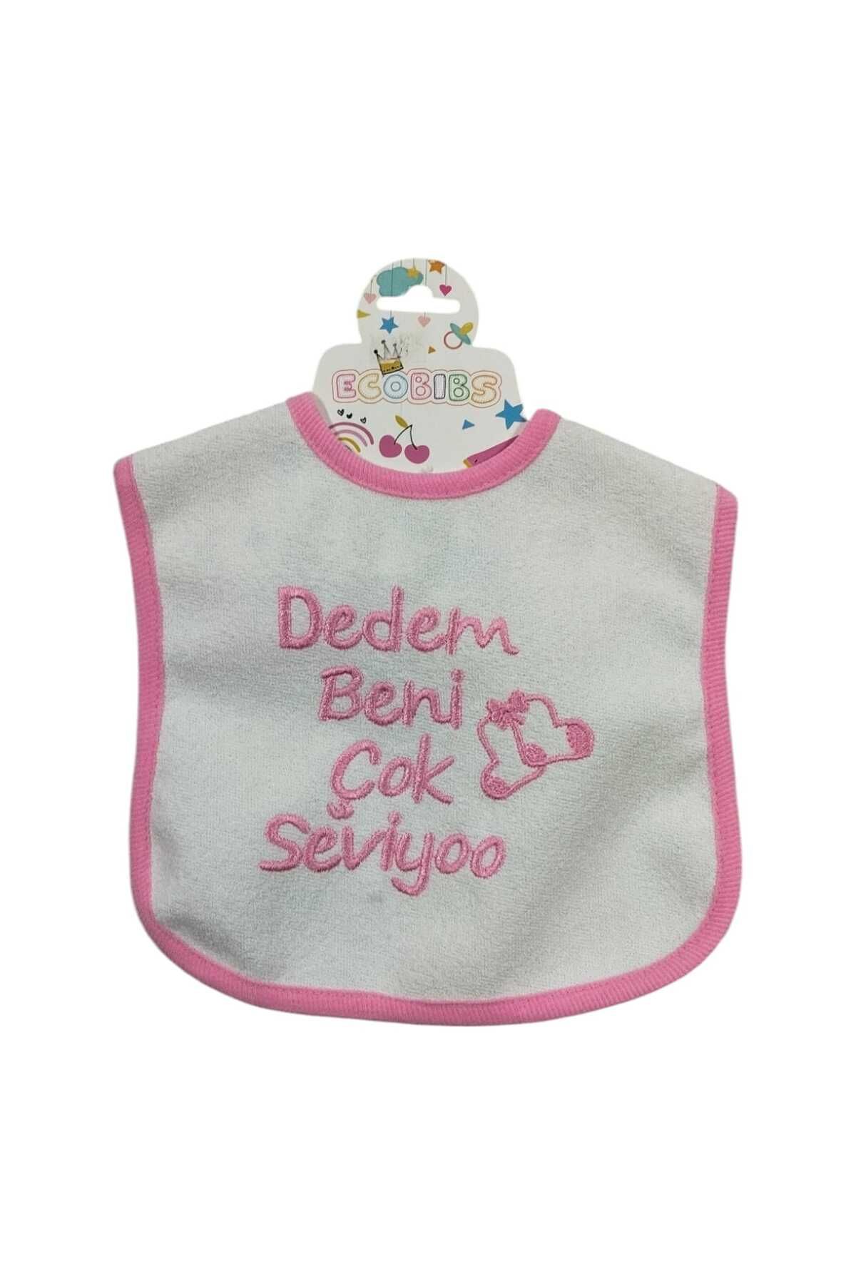 ECOBIBS Dedem Beni Çok Seviyoo Yazılı Mama Önlüğü Pembe