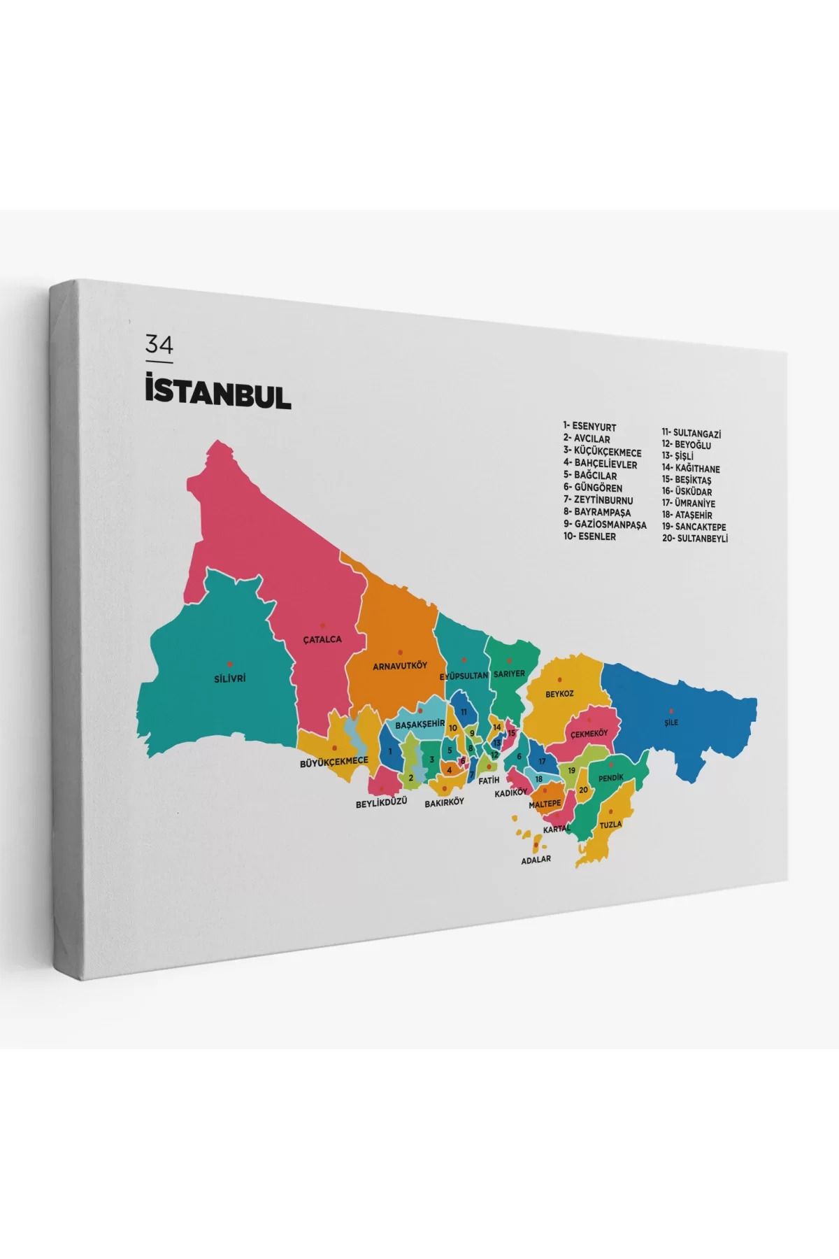 robotrend İStanbul İLi Ve İLçeler Haritası Dekoratif Kanvas Tablo 1364