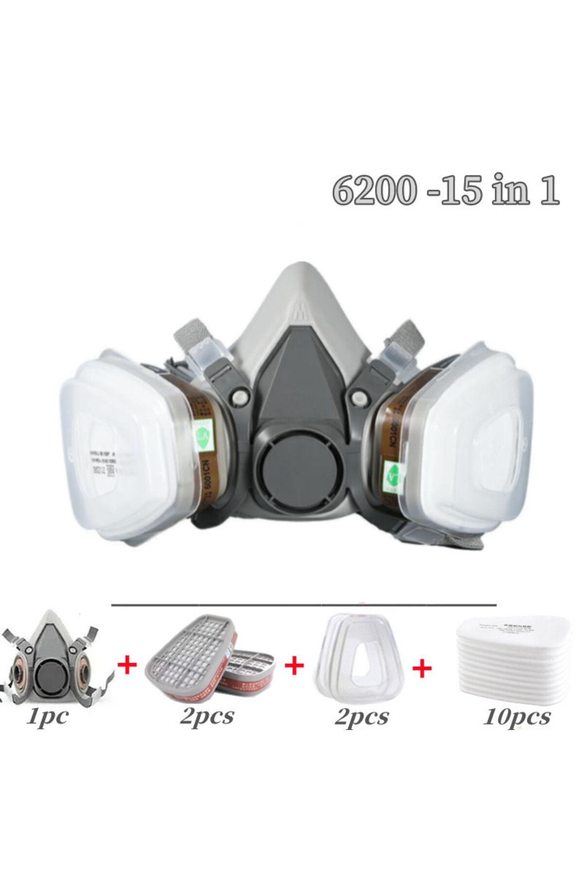 dolphin protect-6200 -15in1set 6200 Dust Gas Mask Filters Suit Industrial Half Face Painting Spraying Respirator Wit 1