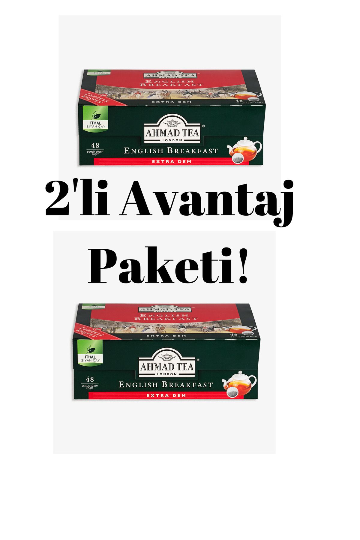 Ahmad Tea 2'li Ahmad Tea English Breakfast Extra Dem 48 x2 Adet Demlik Süzen Poşet