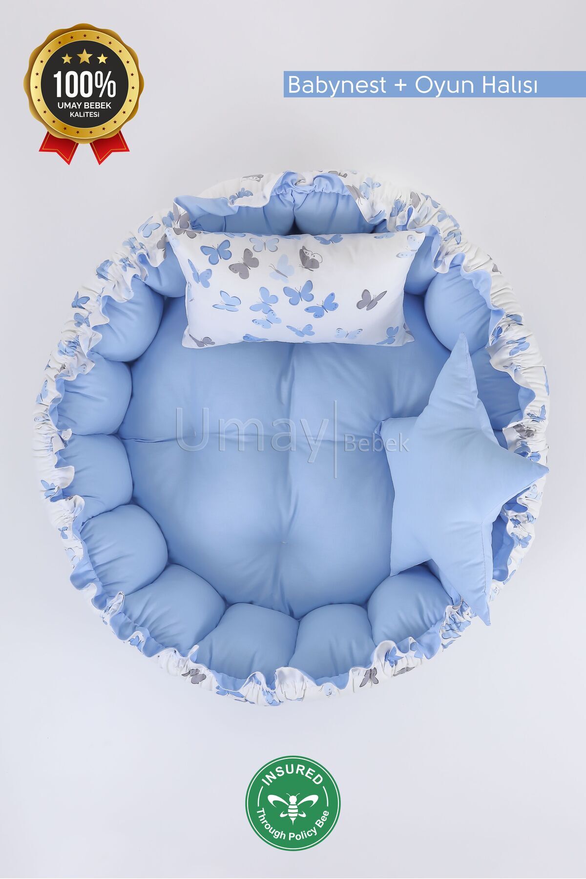 Umaybebek 3'lü Set Yatak Ve Yastık, Yuvarlak Babynest, Oyun Halısı, Bebek Yatağı fotoğrafı 2 (önizleme)