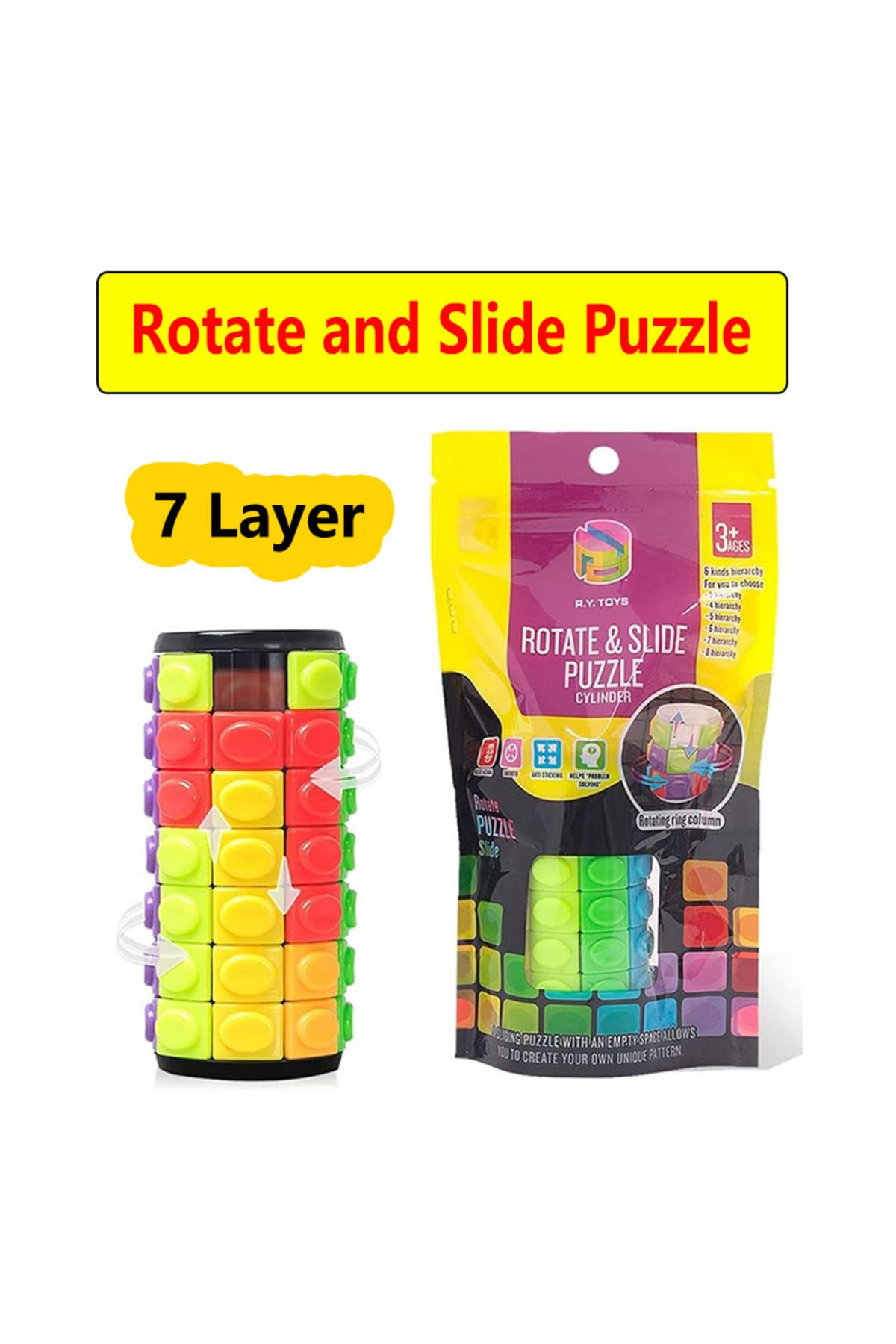 Choice-7 Layer Magic Cube Puzzle 3d Cylinder Puzzle Rotate Fidget Toy Multi-layer Brain Teasers Slide Logic 1