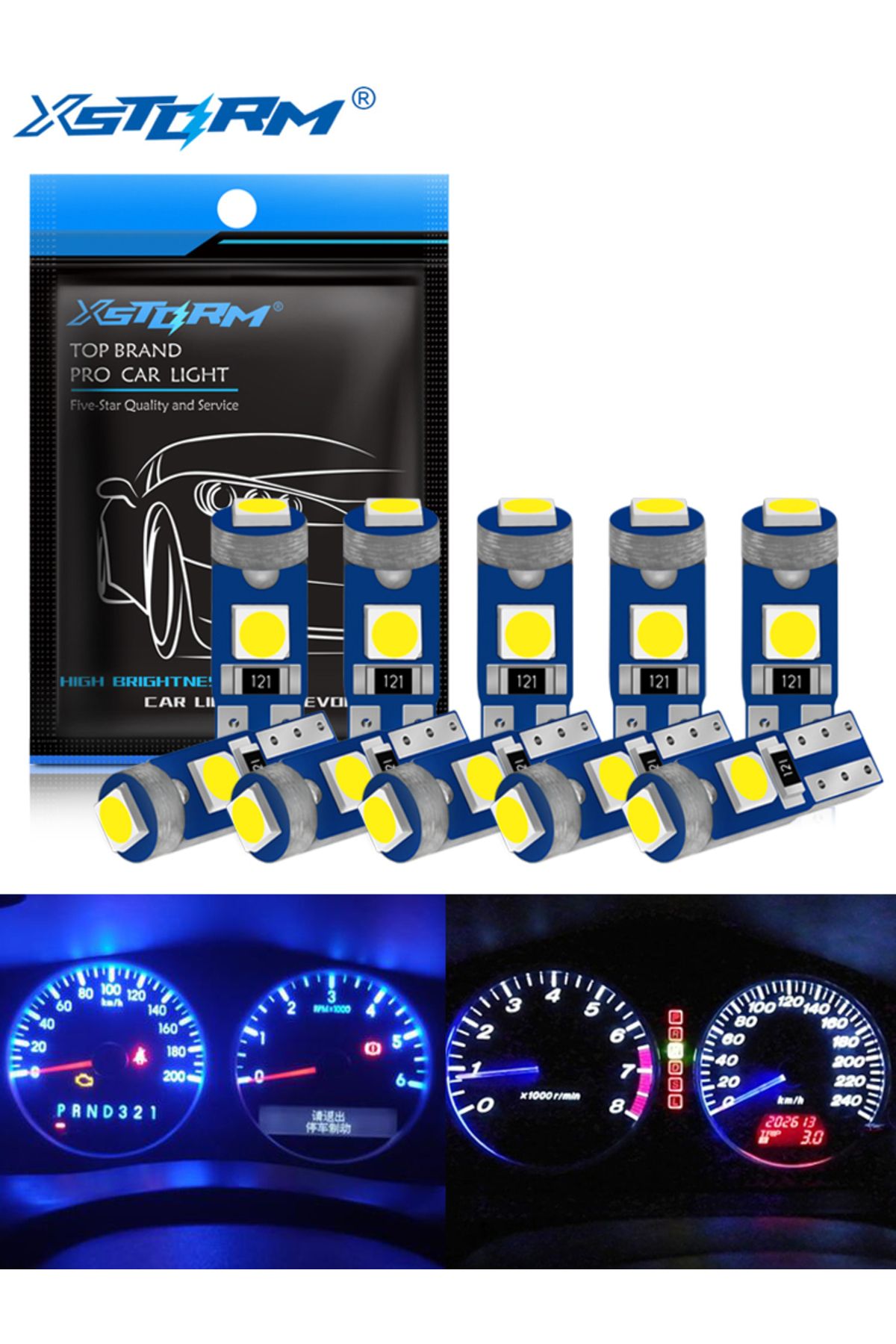 Choice-White 10pcs T5 Led Bulb W3w W1.2w Led Canbus Car Interior Lights Dashboard Warming Indicator Wedge A 7