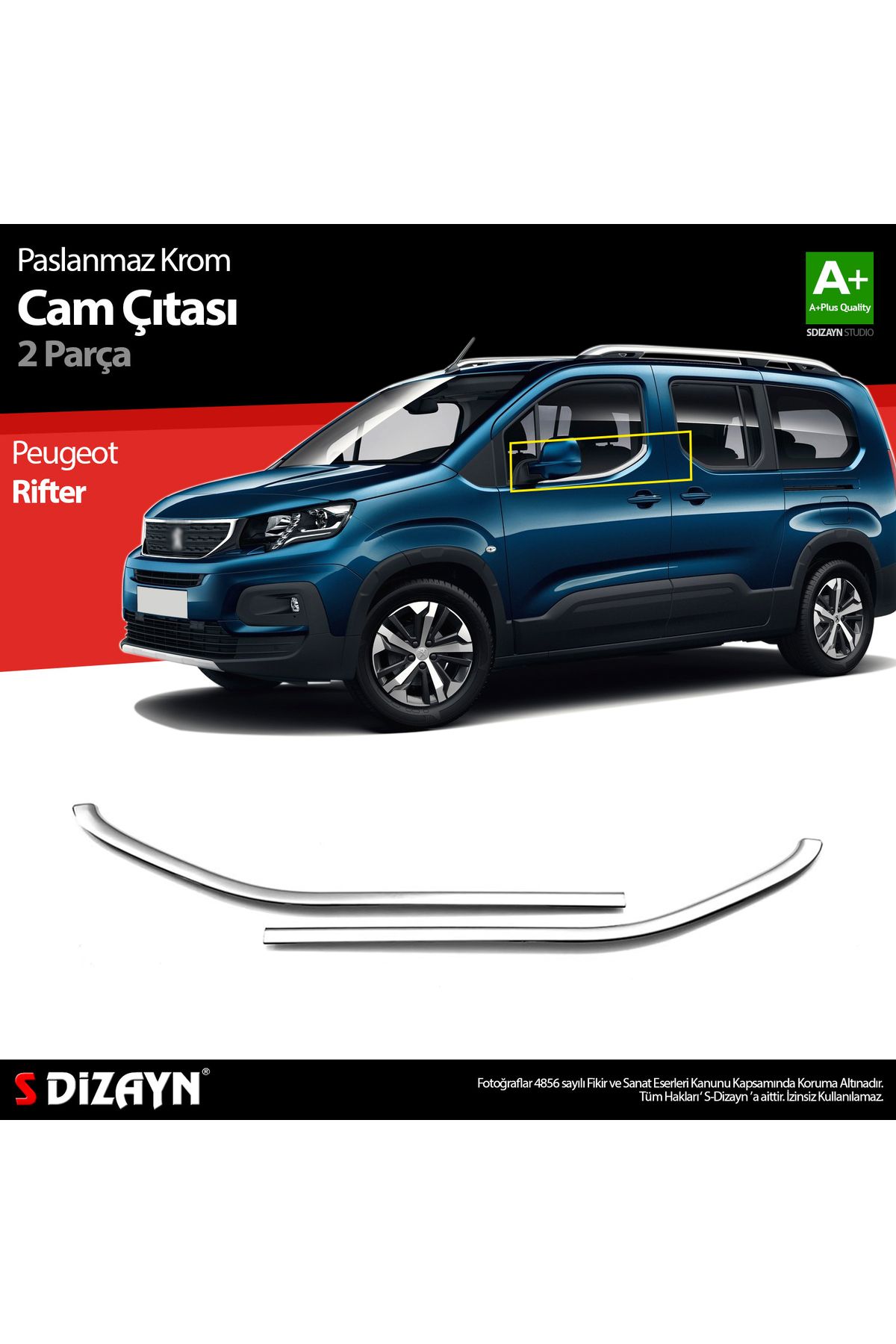 S Dizayn S-Dizayn Peugeot Rifter Krom Cam Çıtası 2 Prç. 2019 Üzeri A+ Kalite