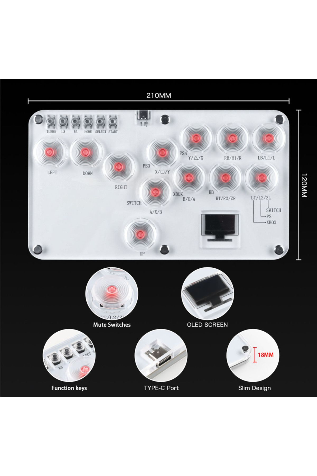 GGBEE-Leverless Controller Fight Sticks 12Keys All-Button Mini Fighting Game Arcade Stick Stickless Arc... 5