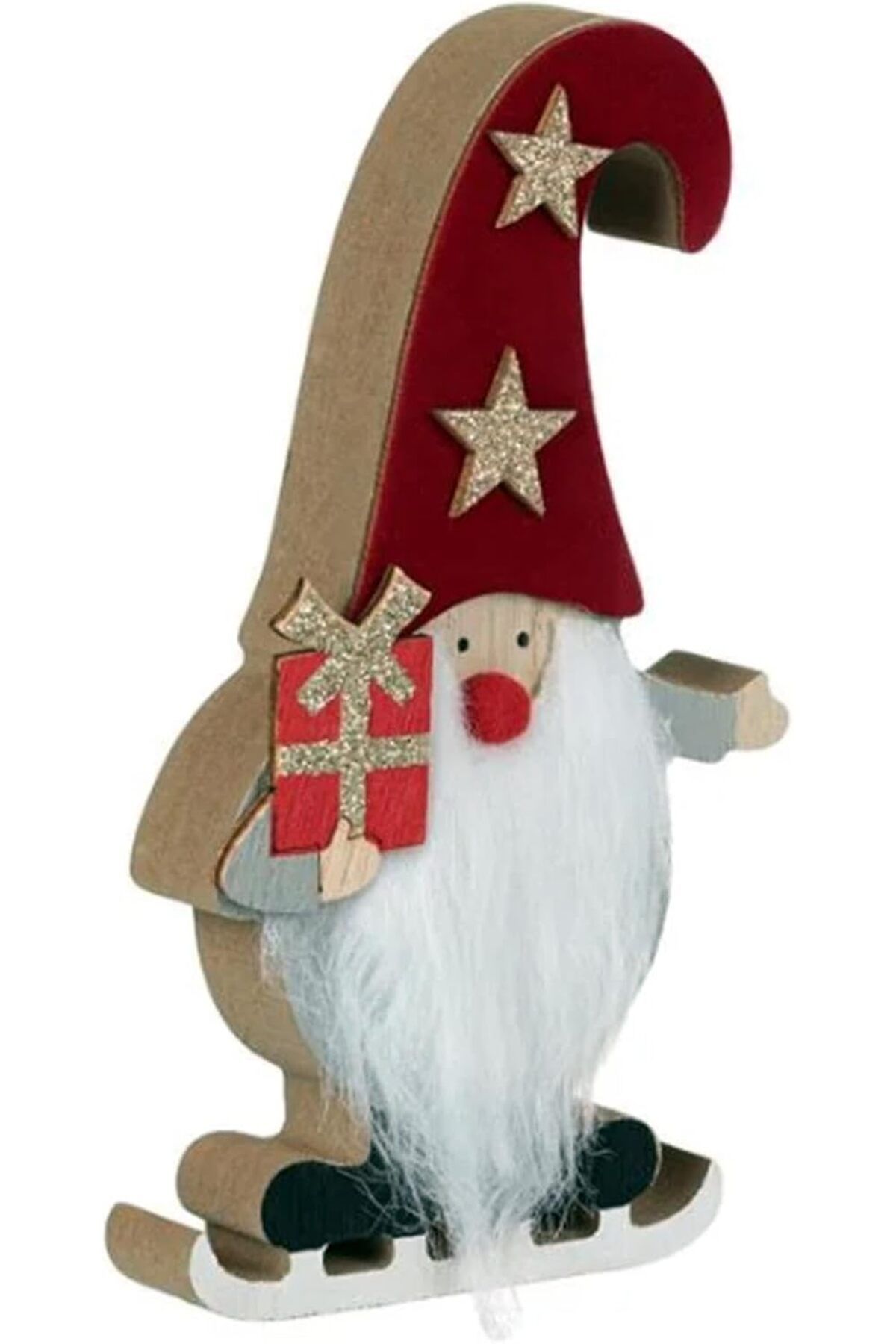 NcK Yılbaşı Süsü Dekoratif Ahşap Kürklü Gnome Noel Baba Biblo Figür - 14 cm