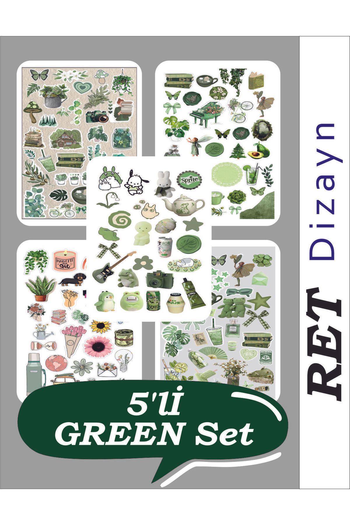 RET Dizayn Sticker GREEN 5'Lİ ETİKET SET Planlama Ajanda Etiket Gezi TABLET