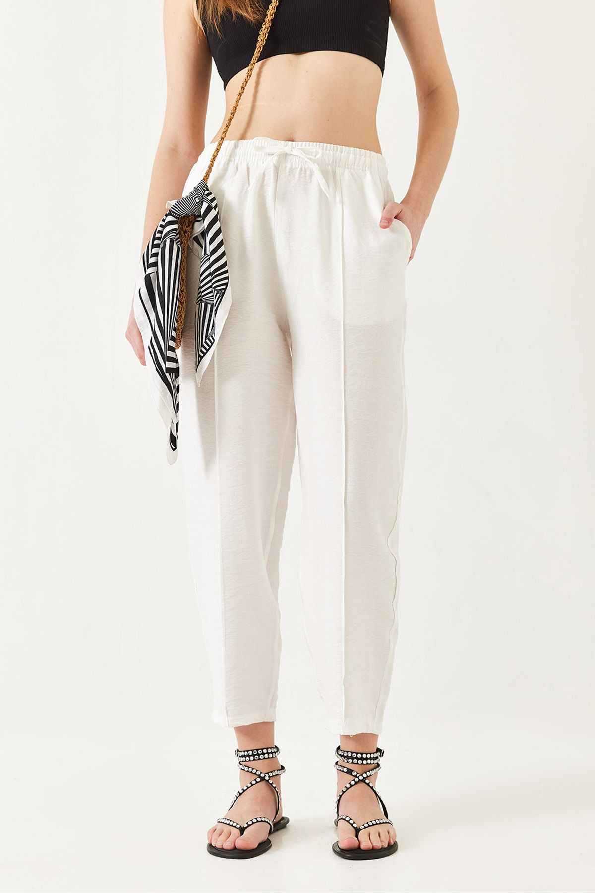 Bianco Lucci Spodnie Damskie Lniane Typu Baggy 80017 Kobieta - 36