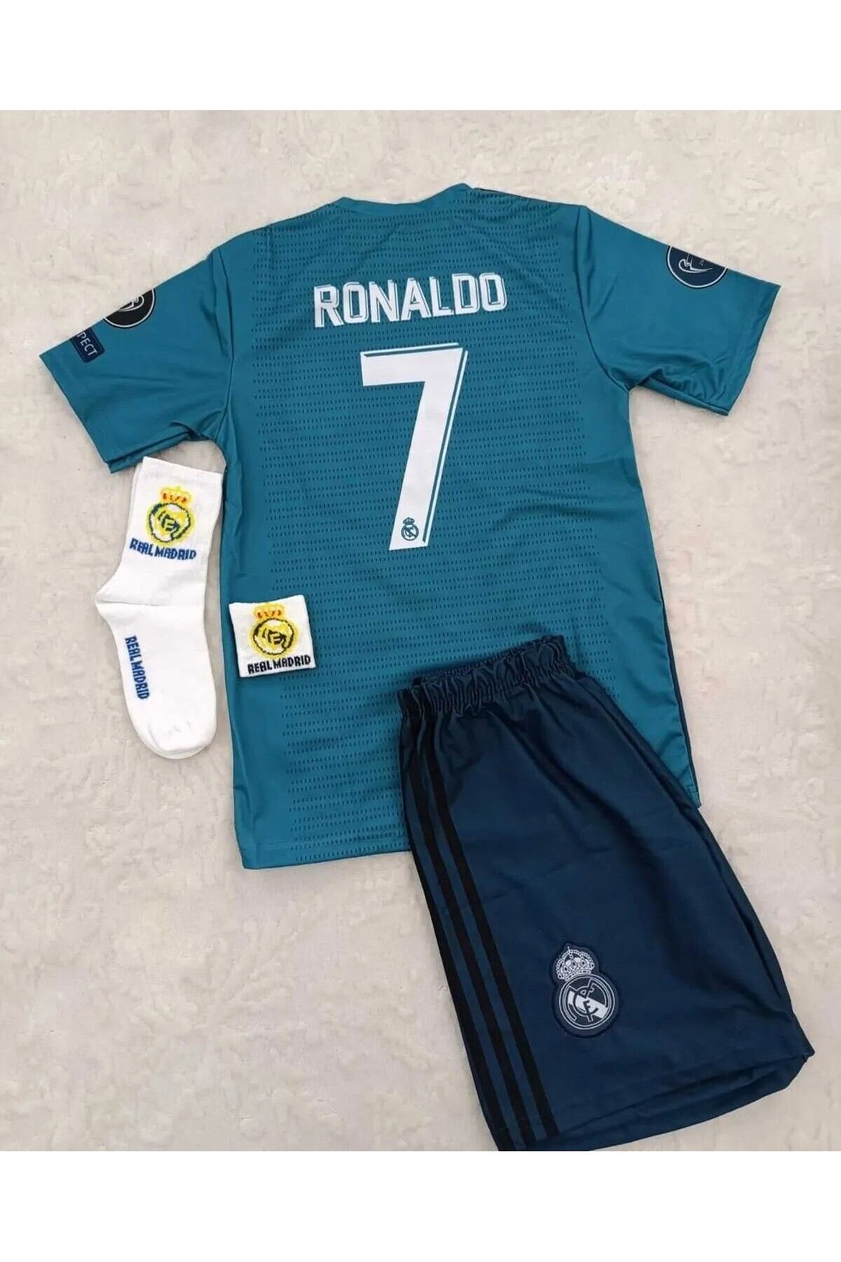 BREATHLESS R.e.a.l M.a.d.r.i.d 2018 Cristiano Ronaldo Turkuaz Röveşata Çocuk Forması 4'lü Set ( Byz-armalı)