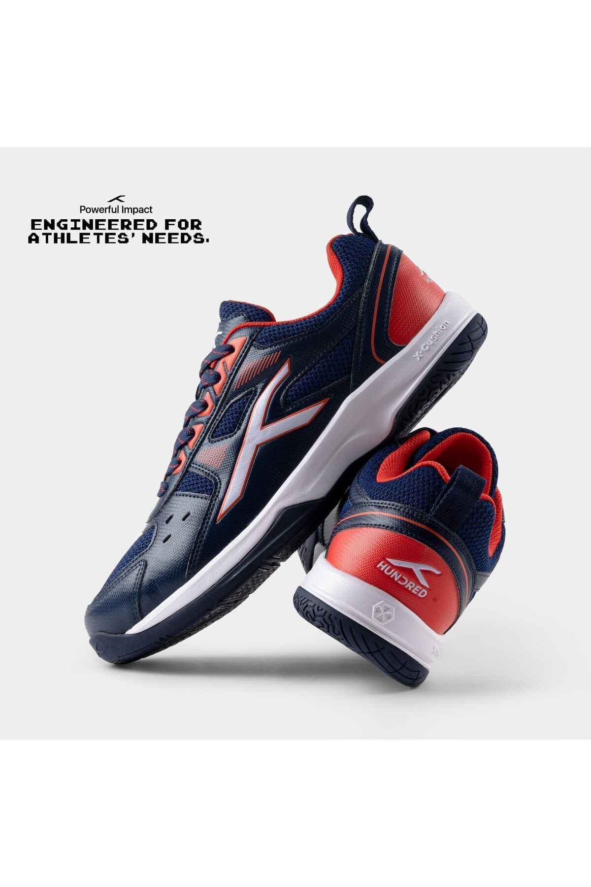 Hundred-Raze Non-marking Badminton Shoes For Men | Navy/orange Red, Uk 8/us 9/eu 42 | Polyester, Rubber 4