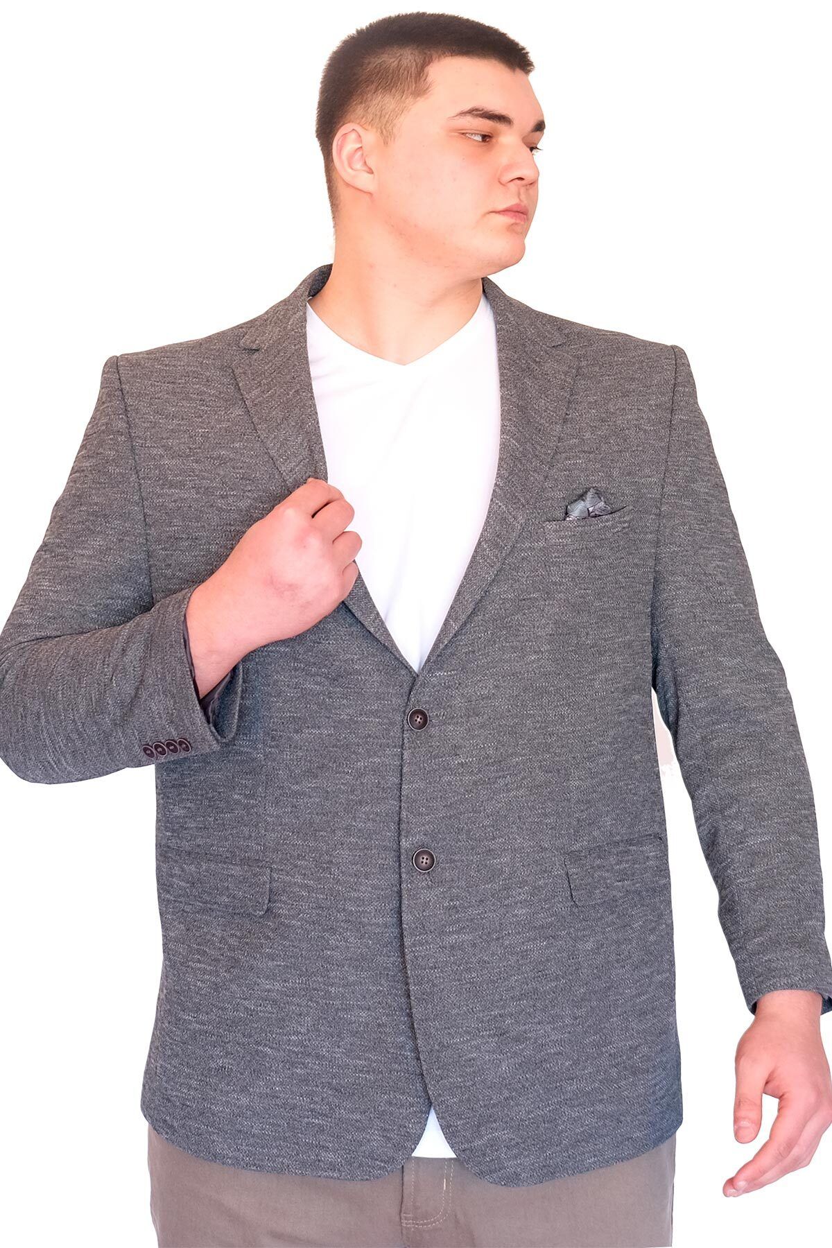 ModeXL Mode XL Büyük Beden Erkek Klasik Blazer Ceket BRITANYA 23028 Koyu Gri