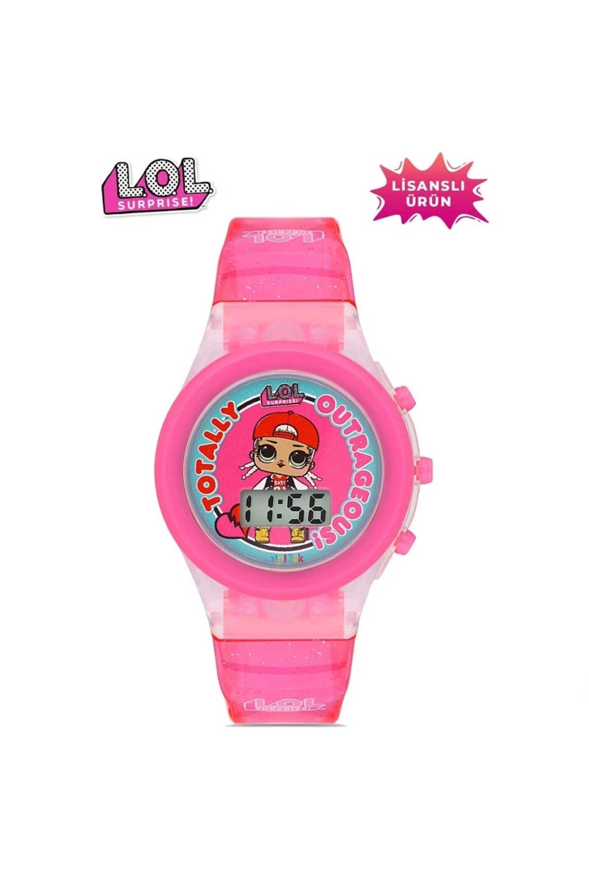 KdrElektronik Çocuk MiniFlak Lisanslı LOL Surprise LOL7210 Çocuk Pembe Işıklı Çocuk Kol Saati