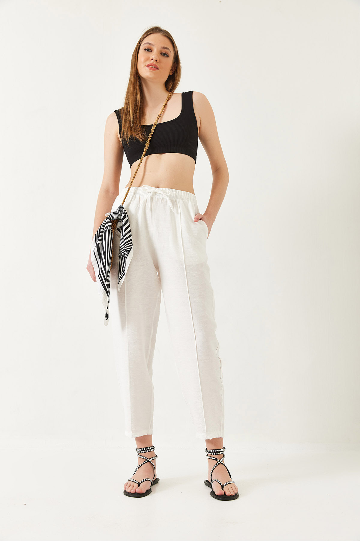 Bianco Lucci-Γυναικείο λινό παντελόνι Shalwar 80017 60271040 4