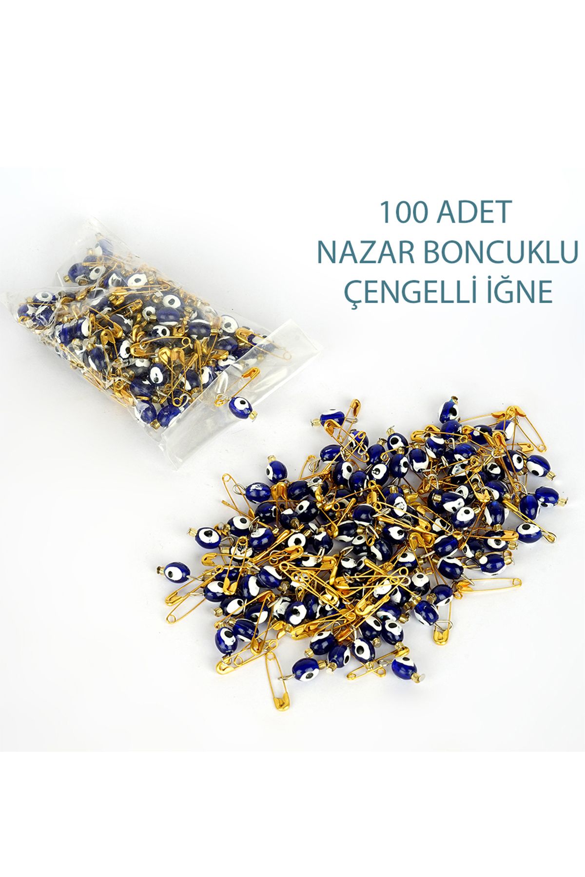 Ligorza Oval Nazar Boncuklu Sarı Çengelli İğne 100 Adet