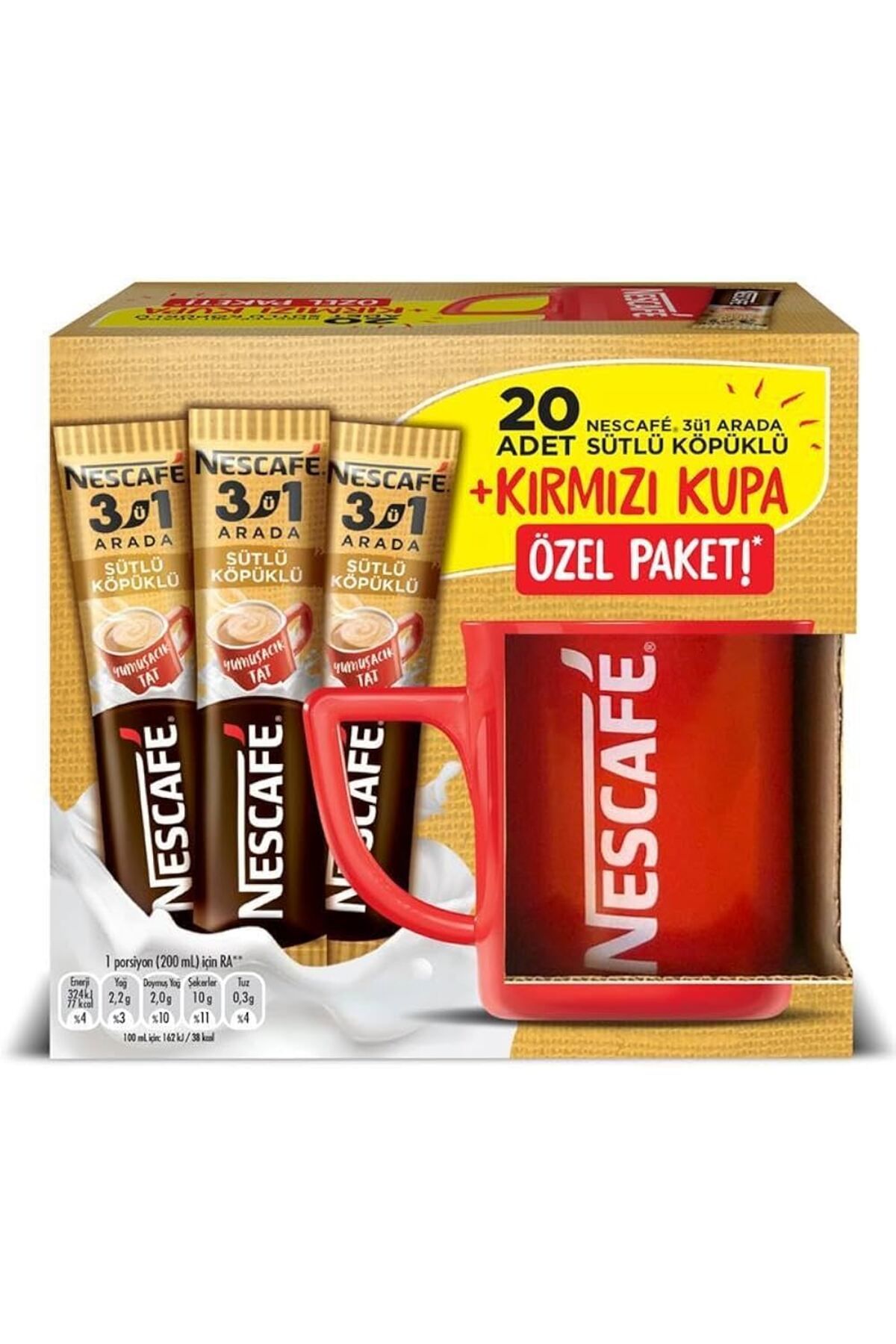 Nescafe 3ü1 Arada Sütlü Köpüklü 20li Kahve Kırmızı Kupa Hediyeli 348 gram