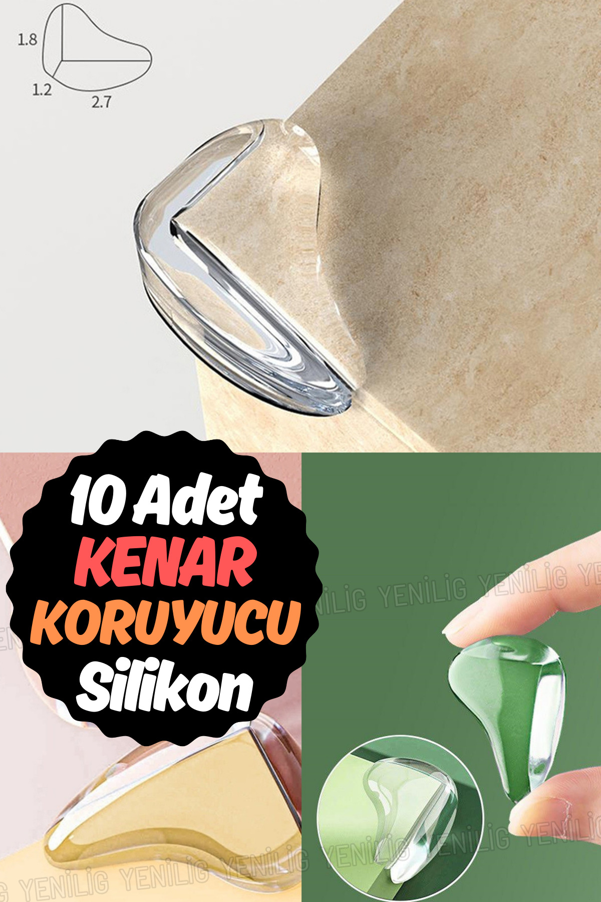 Yenilig Şeffaf Silikon Masa ve Mobilya Köşe Koruyucu – Çocuk Güvenliği Sağlayan 10 Adetlik Set fotoğrafı 3 (önizleme)
