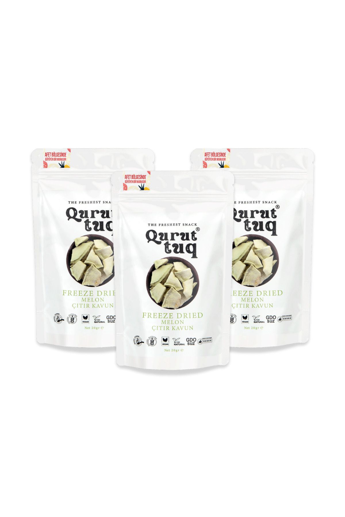 QuruttuQ 3'lü Paket Freeze Dried Çıtır Kavun - Dondurularak Kurutulmuş Meyve - Freeze Dry Meyve Kurusu 3x20gr