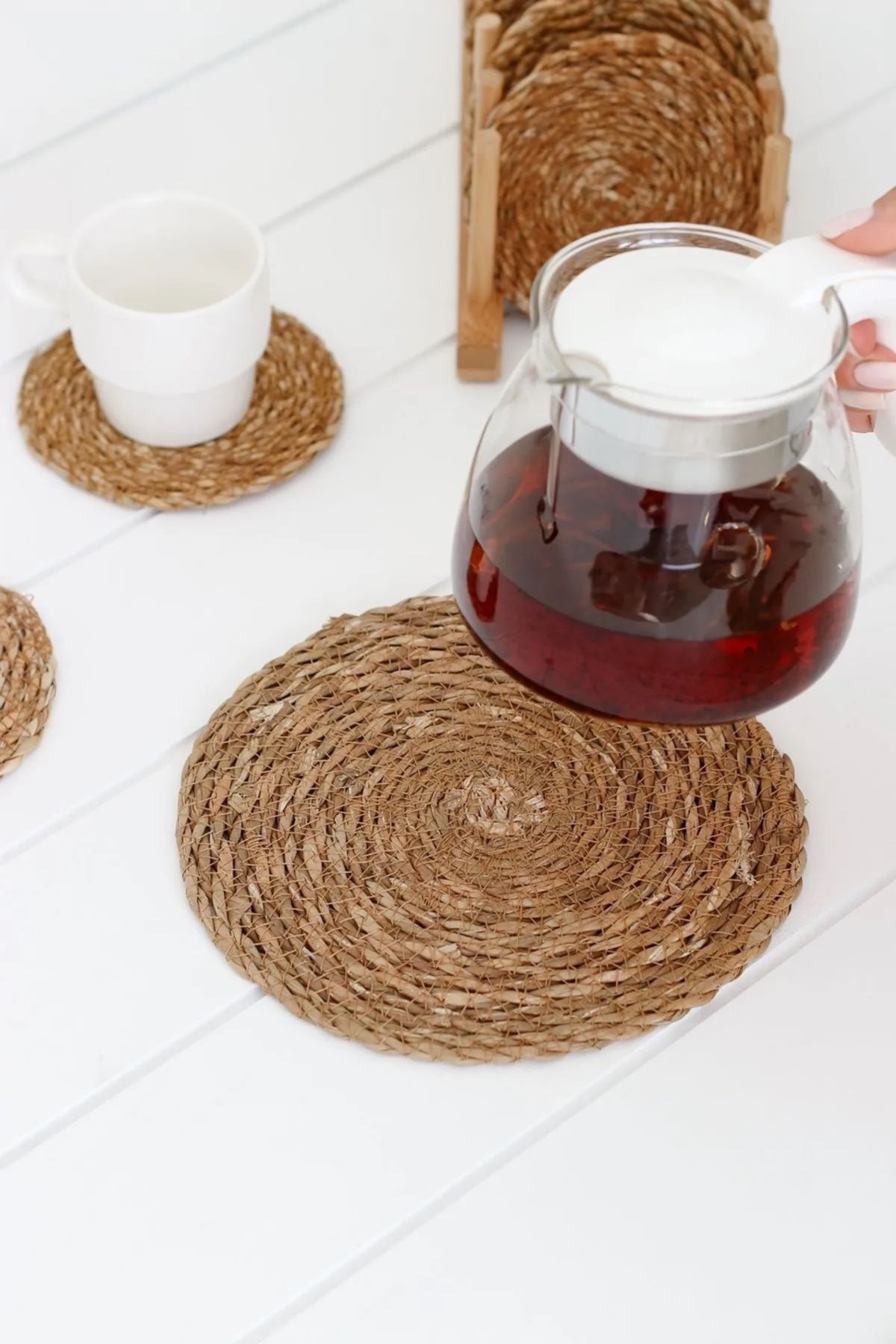 Manor-Set of 6 Handmade Straw Coasters Cup Tea Mug Coasters Straw Coasters 6 Pieces 1