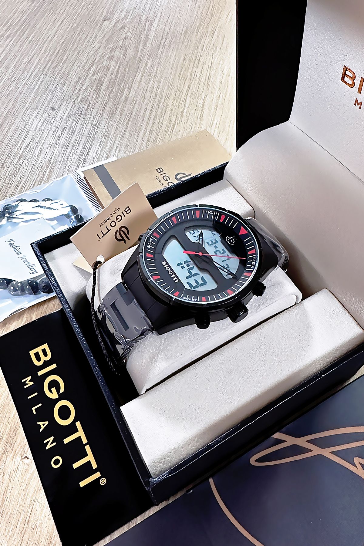 Bigotti-5 Atm Waterproof Men's Wristwatch - Black Color, Steel Band, Gift Bracelet Bme2021C4 6