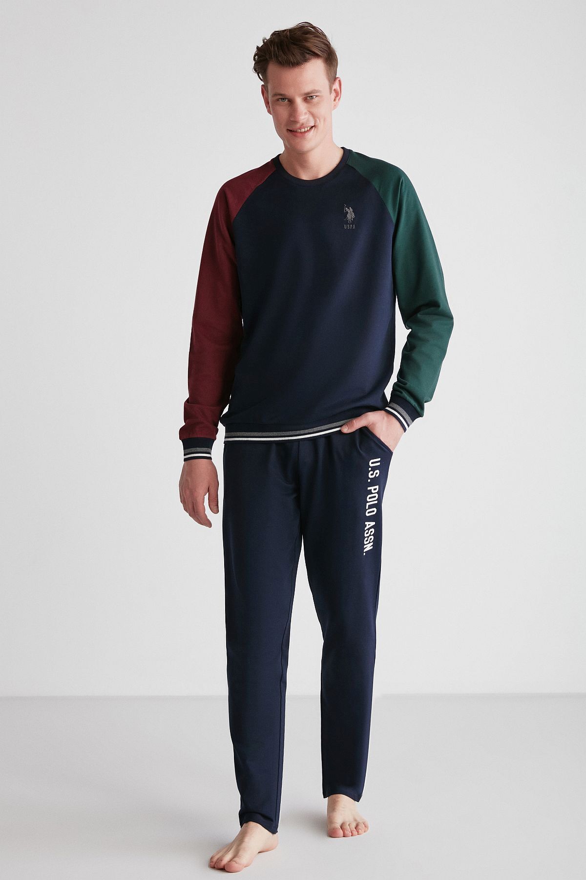 ست پیژامه آبی مردانه پایه. پولو اسن. لباس خواب یقه گرد U.S. Polo Assn.