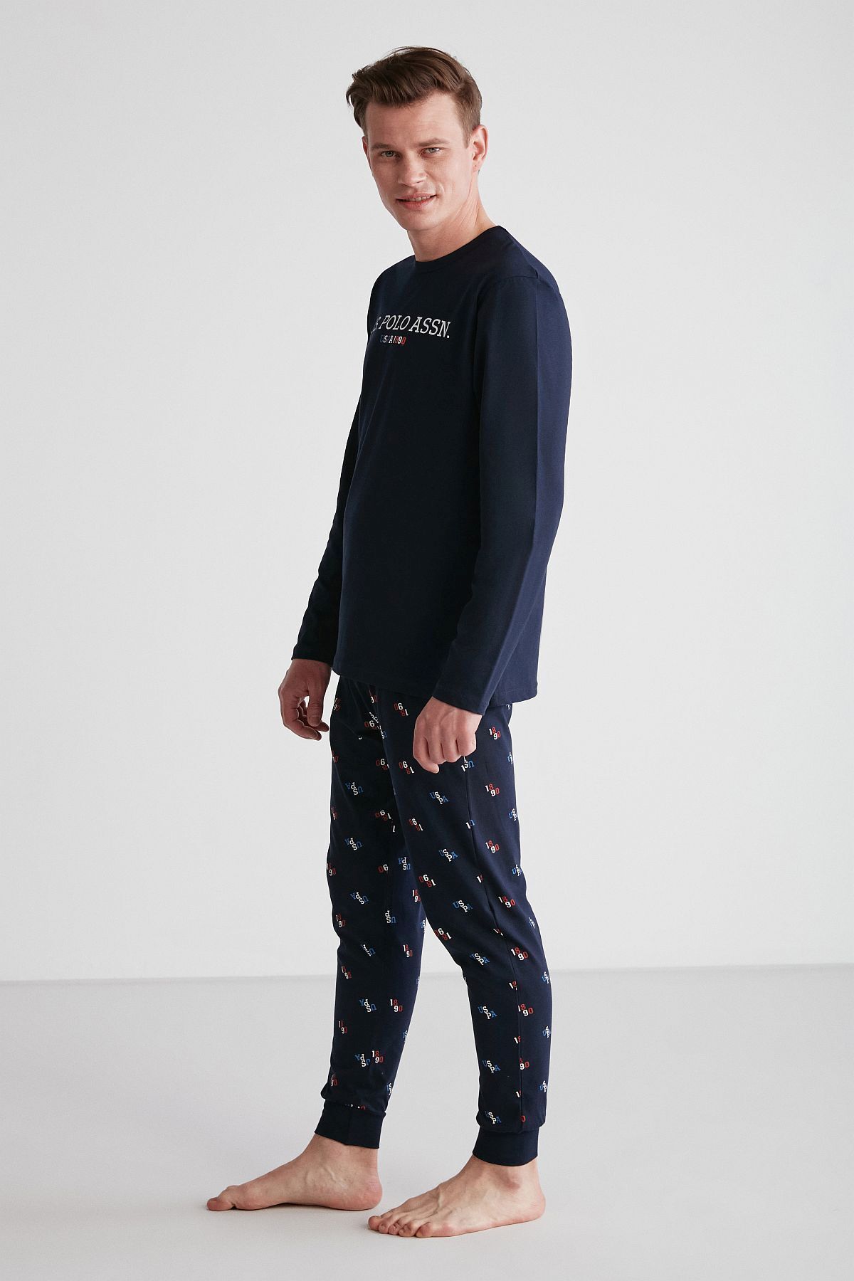 ست پیژامه آبی مردانه پولو اسن ایالات متحده لباس خواب آستین بلند سرمه ای 18735 U.S. Polo Assn.