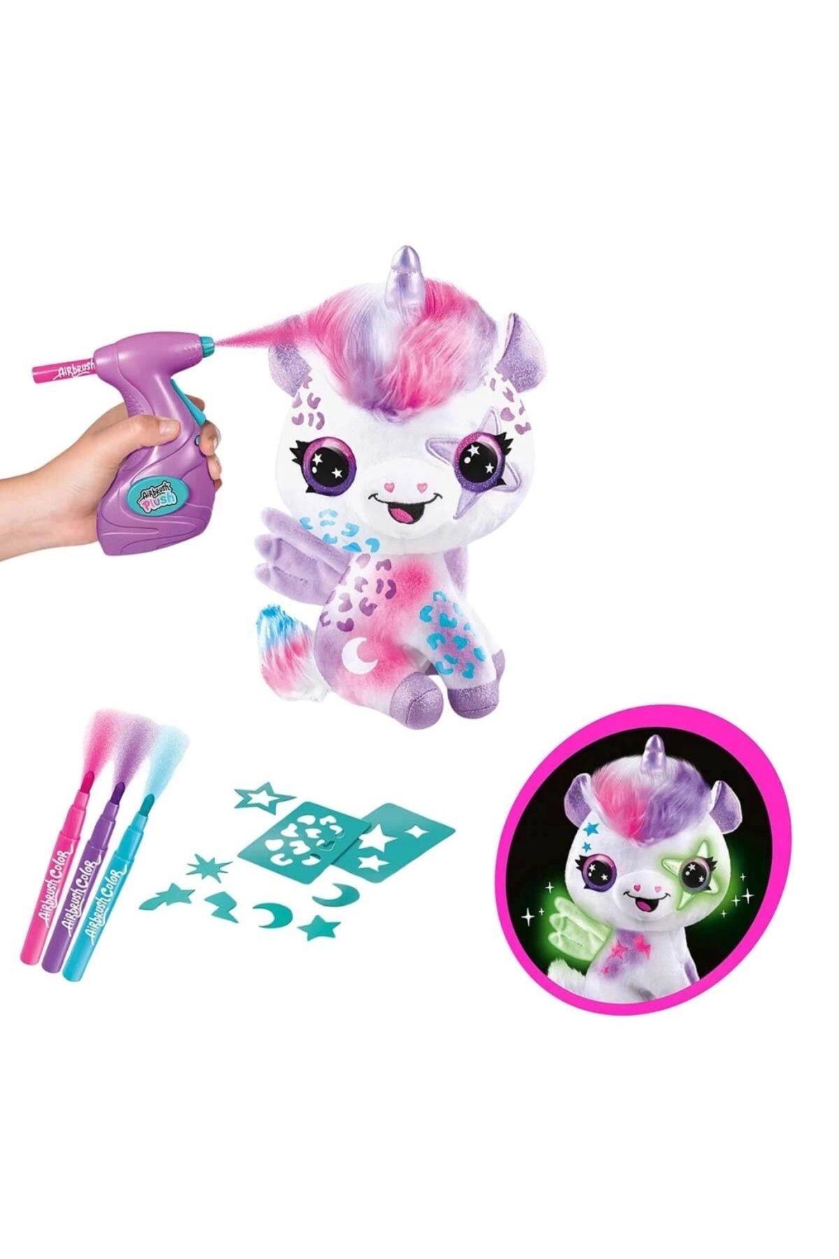 Basic Fun Çocuk Airbrush Peluş Karanlıkta Parlayan Sihirli Unicorn