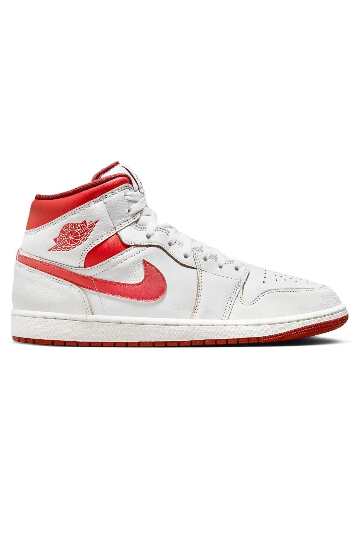 Nike Air Jordan 1 Mid SE Leather Unisex Sneaker Hakiki Deri Bilekli Spor Ayakkabı Beyaz