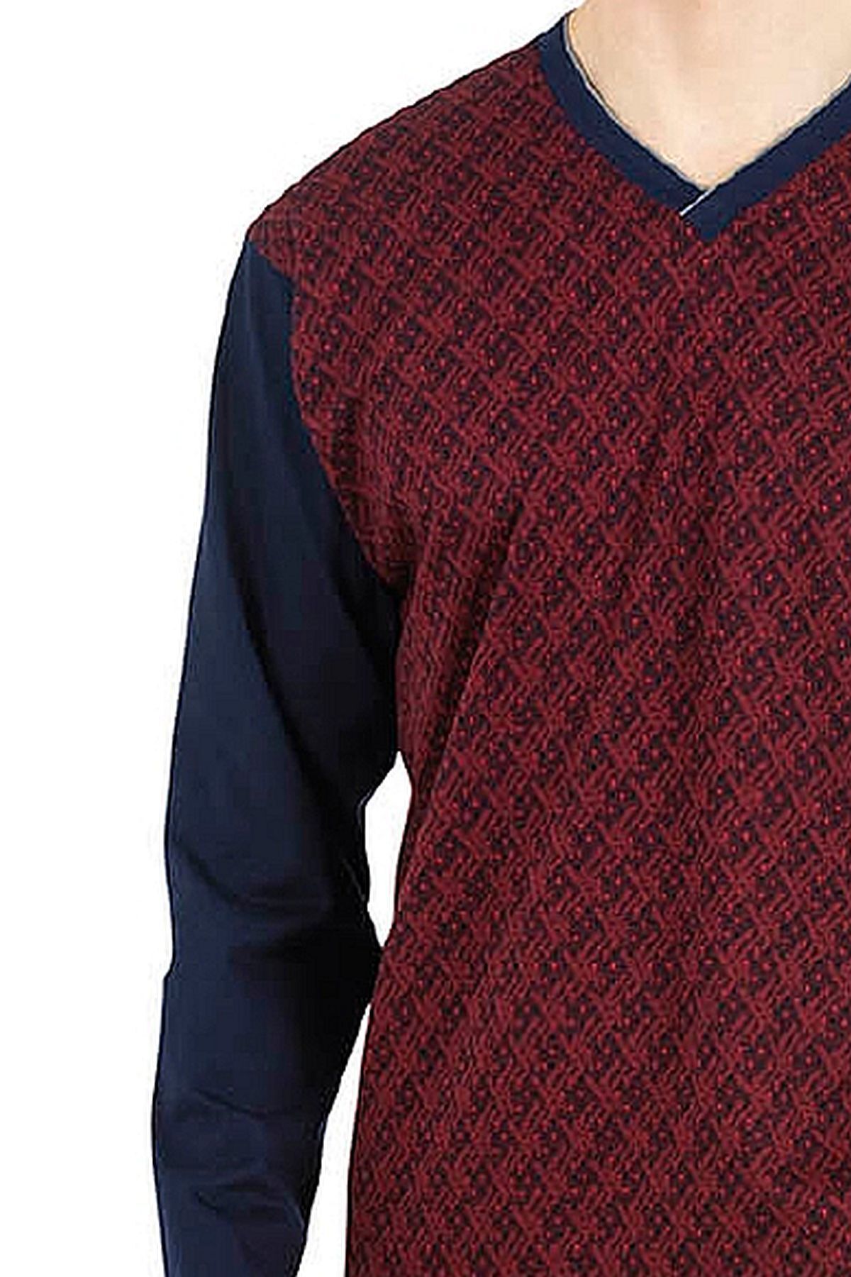 ست پیژامه قرمز مردانه لباس خواب آستین بلند کلارت ژاکارد 6023 Pierre Cardin