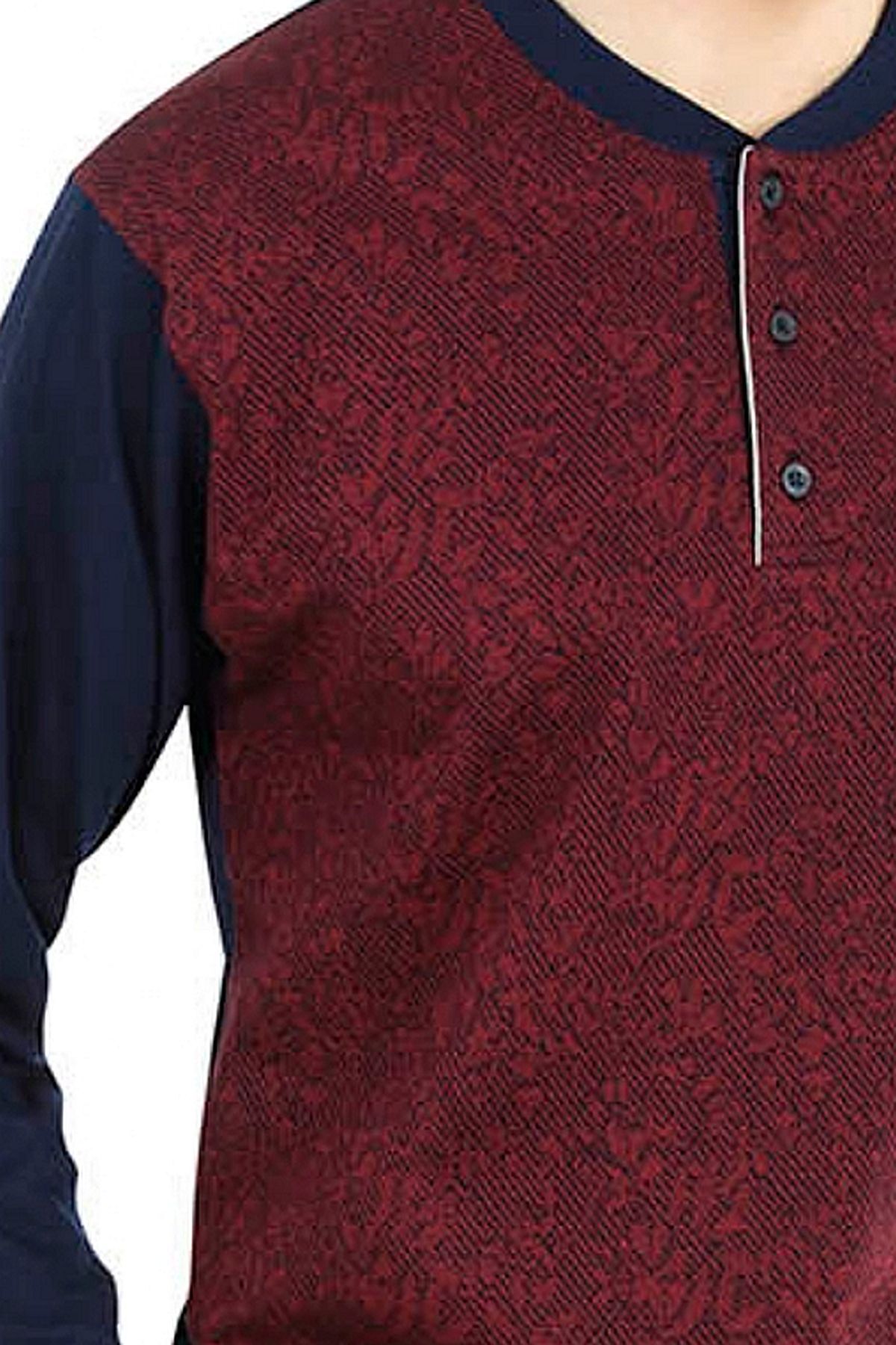 ست پیژامه قرمز مردانه لباس خواب آستین بلند کلارت ژاکارد 6025 Pierre Cardin