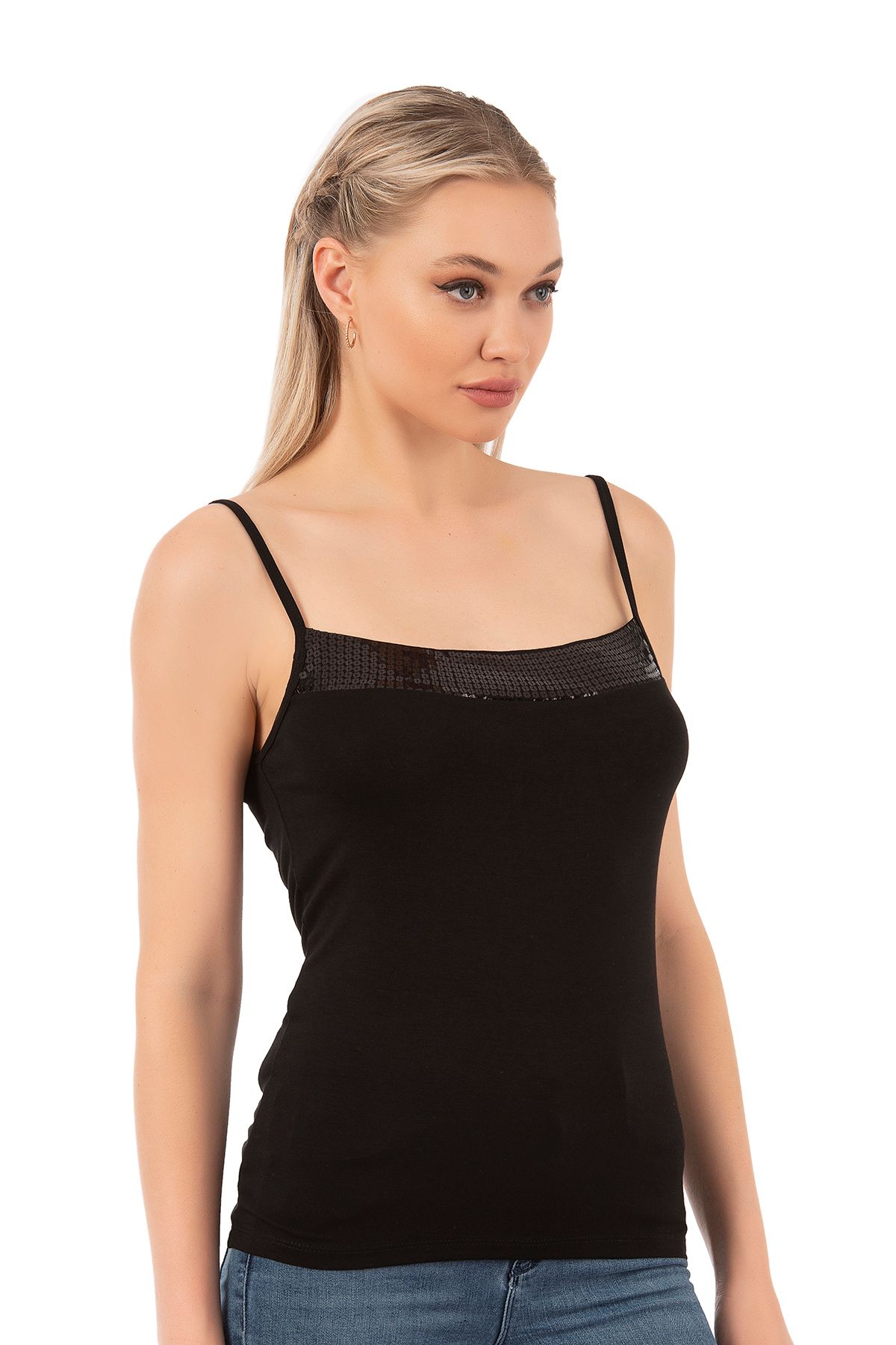 ÖZKAN underwear-أوزكان 2102 قماش فيسكوز نسائي مرن ومريح، ياقة بحزام على شكل حبل، تفاصيل من الترتر 4