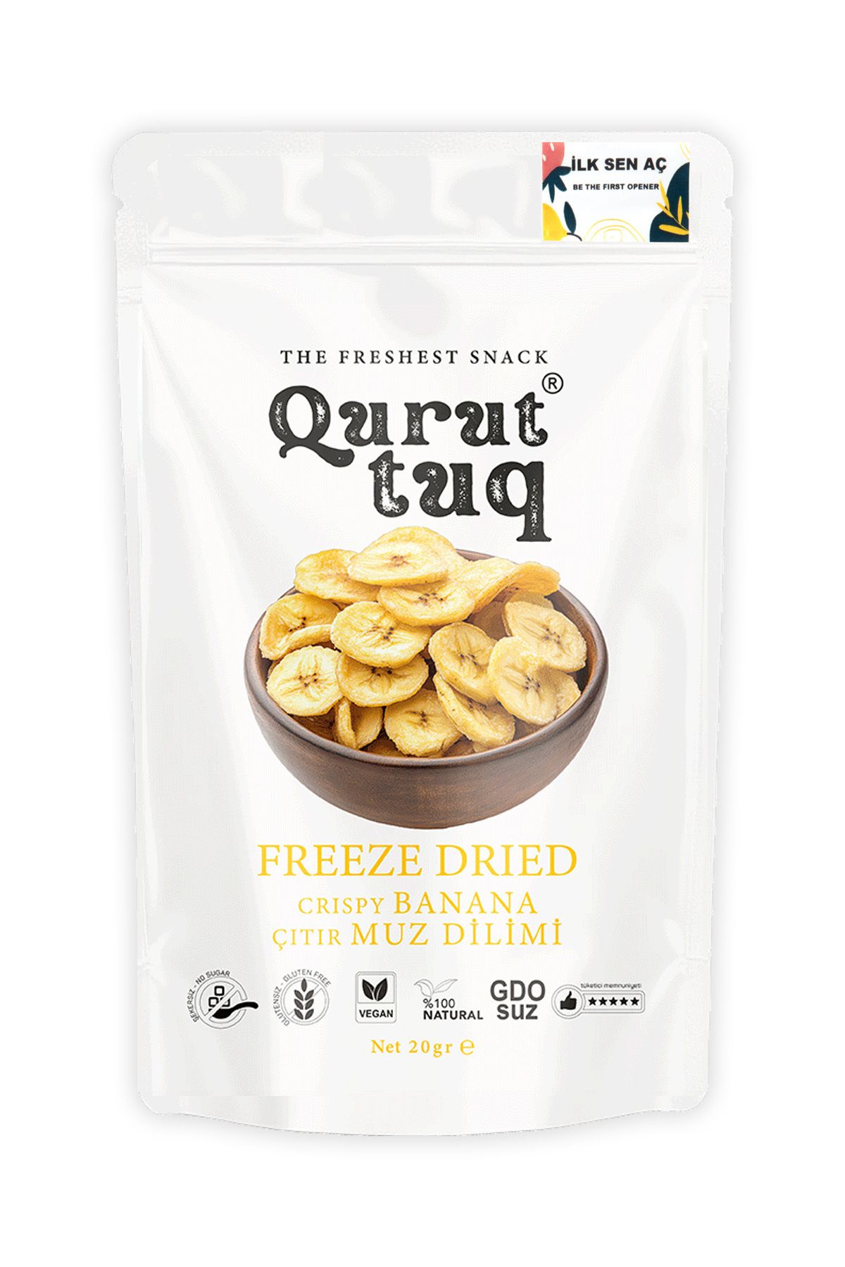 QuruttuQ Freeze Dried-Dondurularak Kurutulmuş Çıtır Muz Dilimi 20gr-%100 Doğal-Katkısız-Şeker İlavesiz