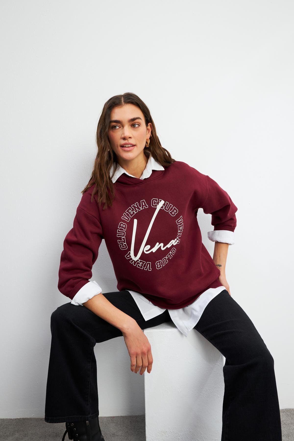 VENA Club Baskılı Sweatshirt - BORDO