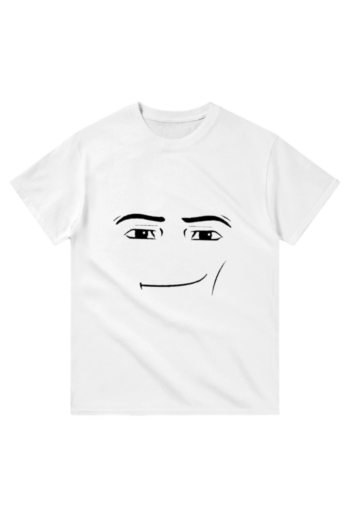 Cooqpoo Gülümseyen Surat Baskılı XS-S-M-L-XL-2XL Beden Kadın Erkek Unisex Pamuklu Beyaz Tshirt