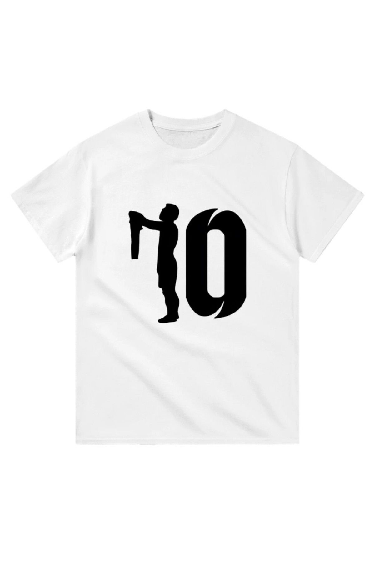 Cooqpoo 10 Numara Baskılı XS-S-M-L-XL-2XL Beden Kadın Erkek Unisex Pamuklu Beyaz Tshirt