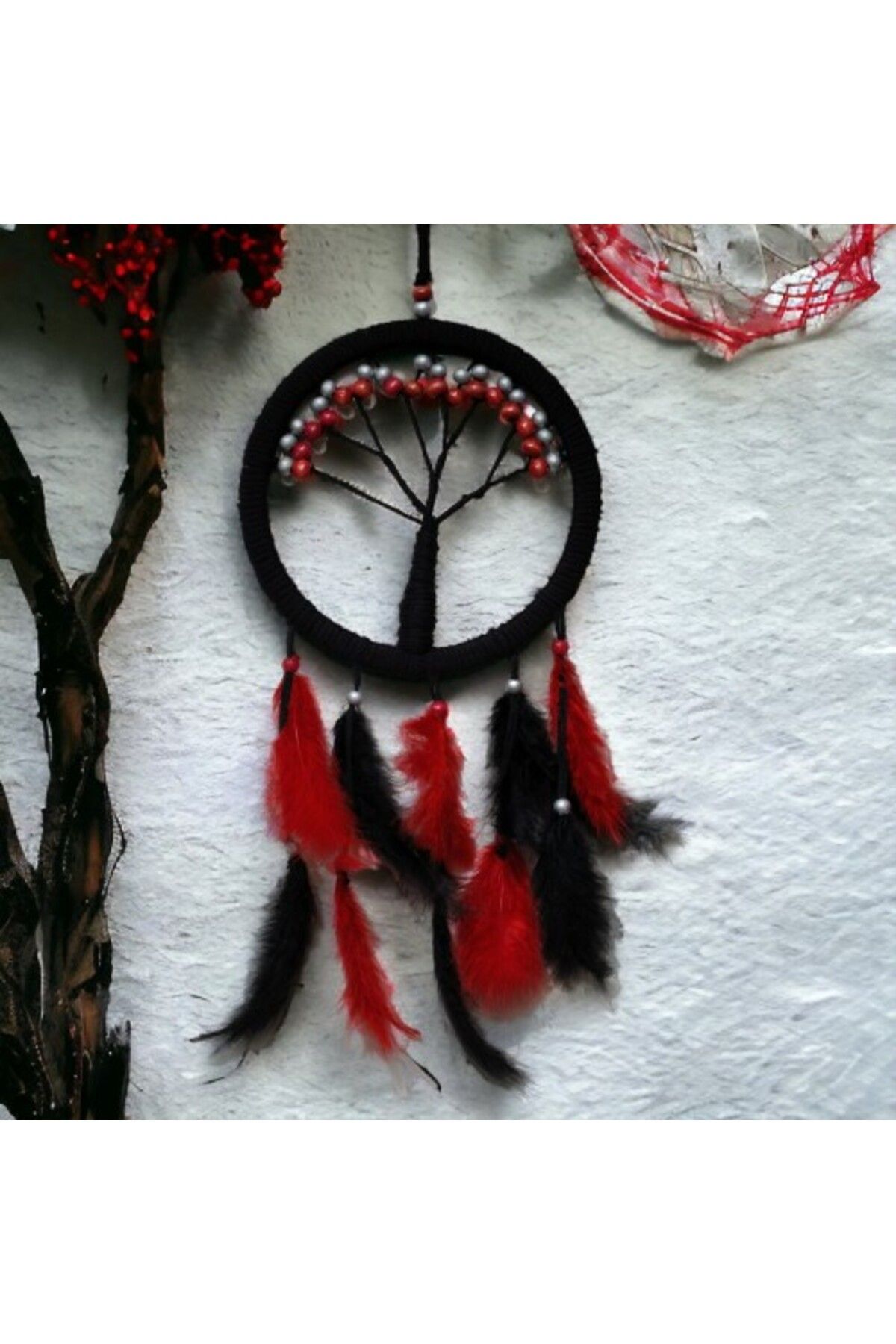 MELFSHOP Siyah Kırmızı Hayat Ağacı Dream Catcher